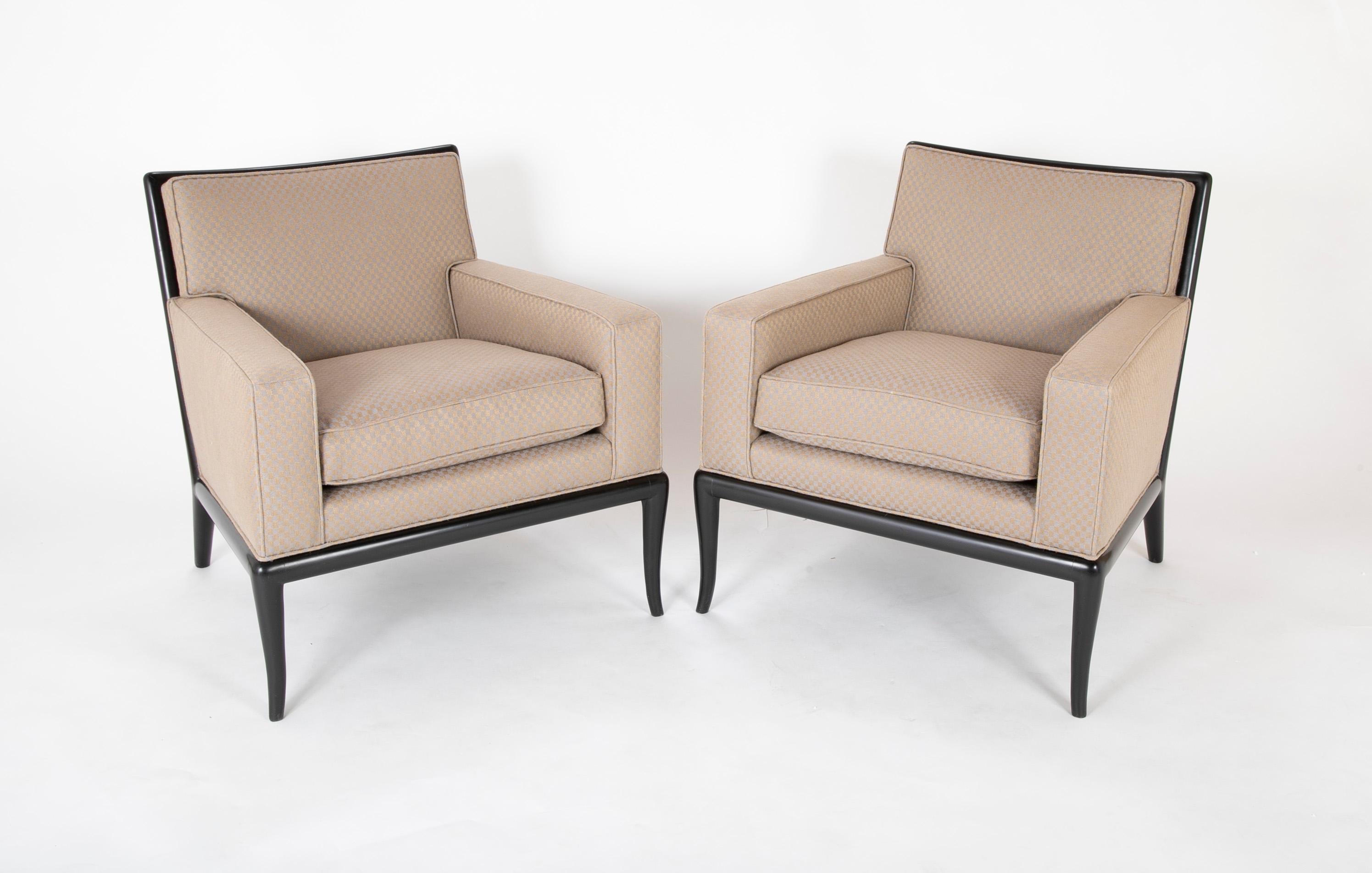 Mid-Century Modern Pair of Ebonized T.H. Robsjohn Gibbings Armchairs with Flared Front Legs