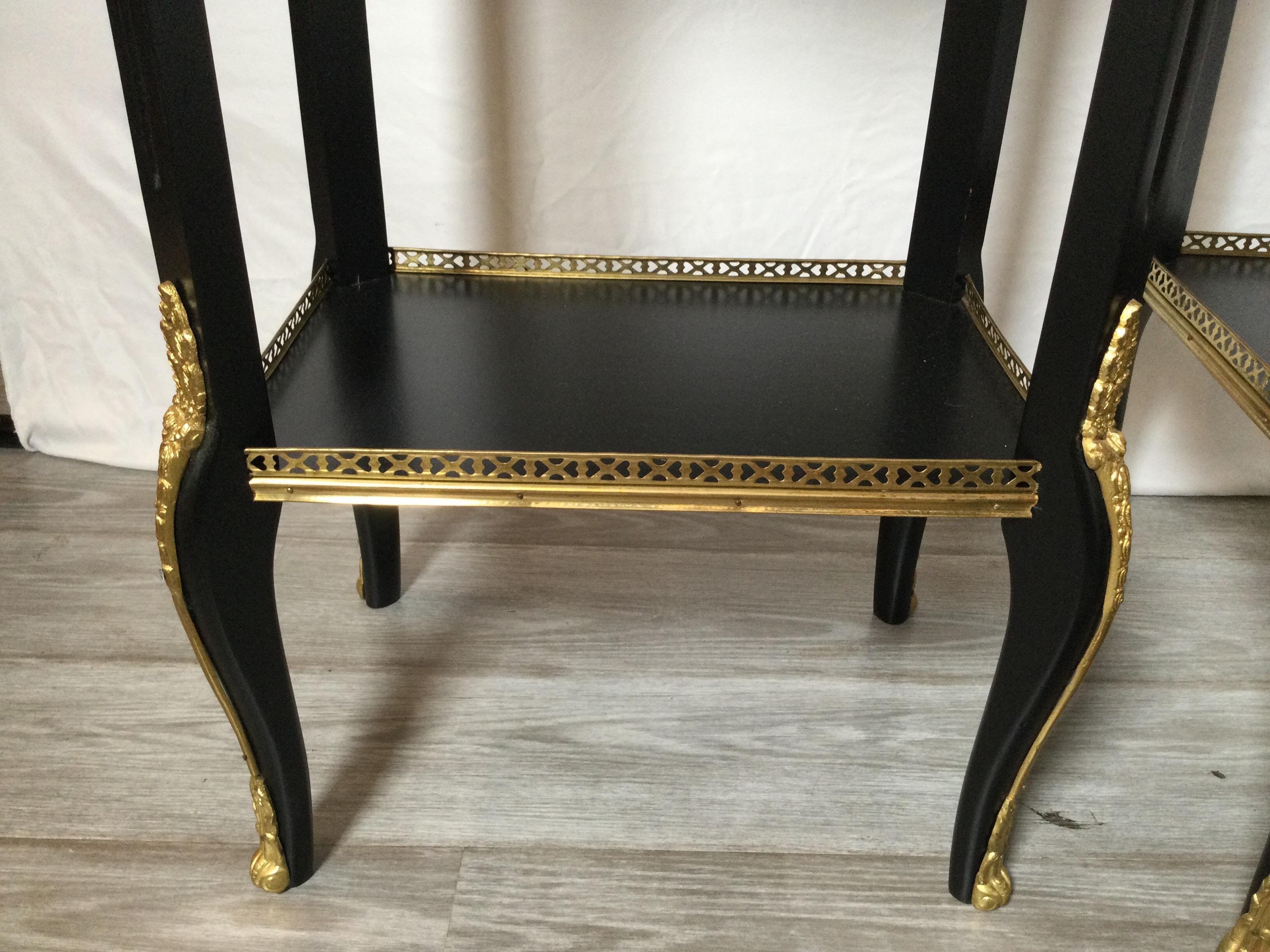Pair of Ebonized Wood and Marble Diminutive Side Tables 3