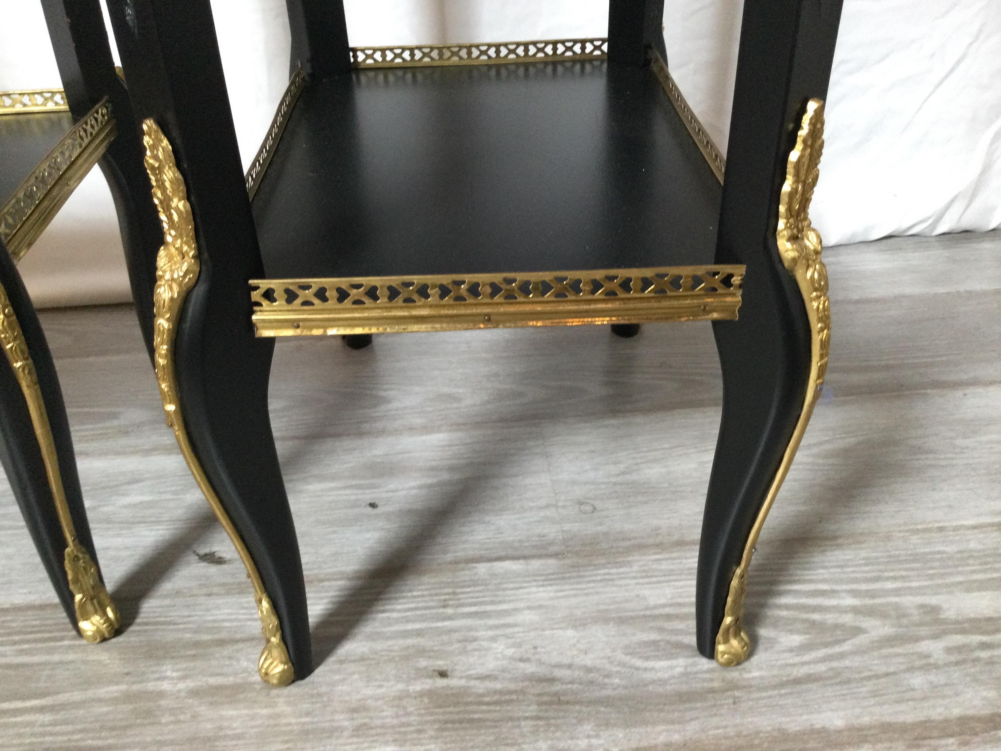 Pair of Ebonized Wood and Marble Diminutive Side Tables 1