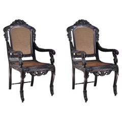 Pair of Ebony Armchairs of Anglo-Indian Origins