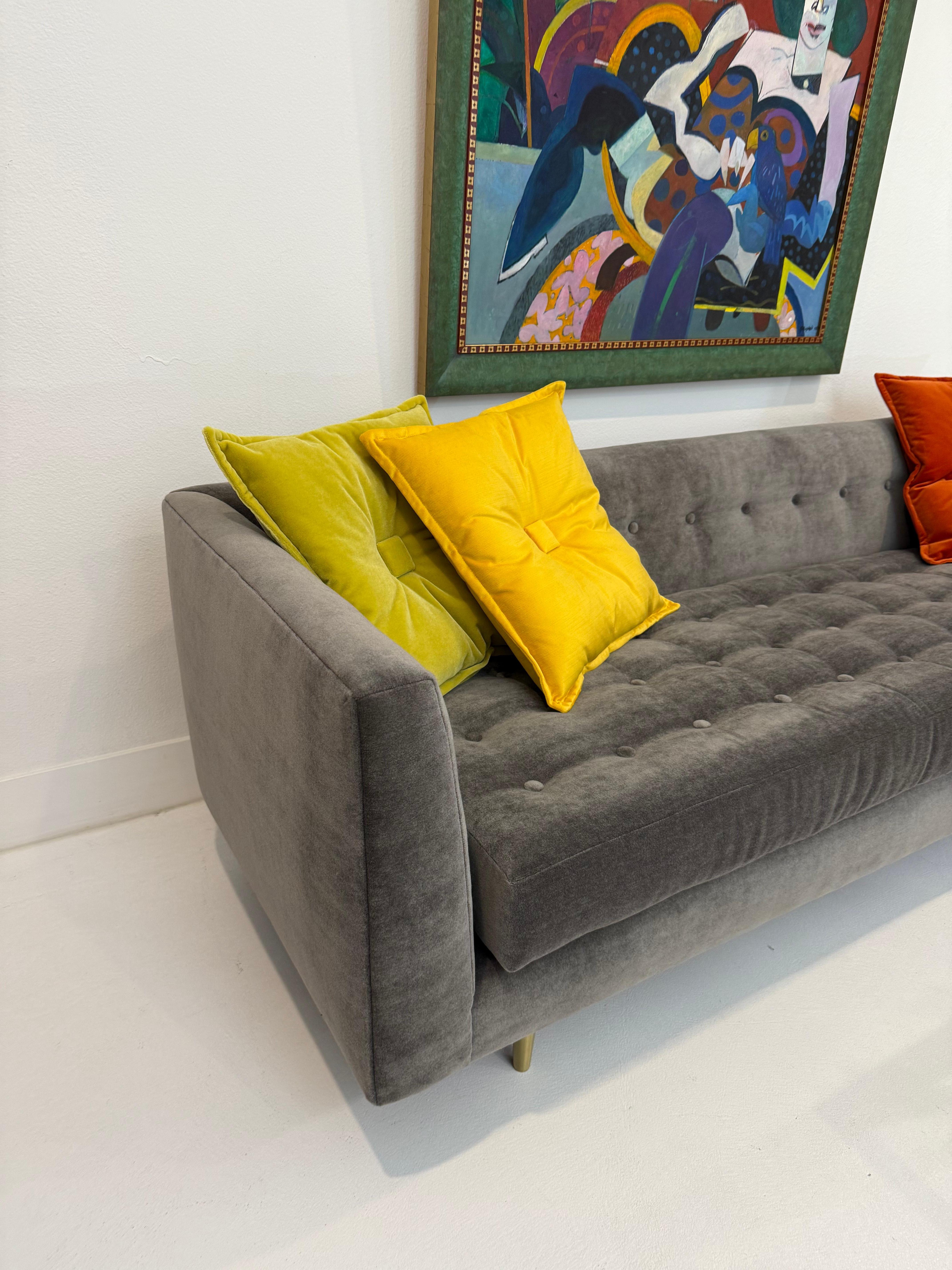 A Pair of Edward Wormley for Dunbar Model 655 Sofas in Grey Mohair Velvet For Sale 7