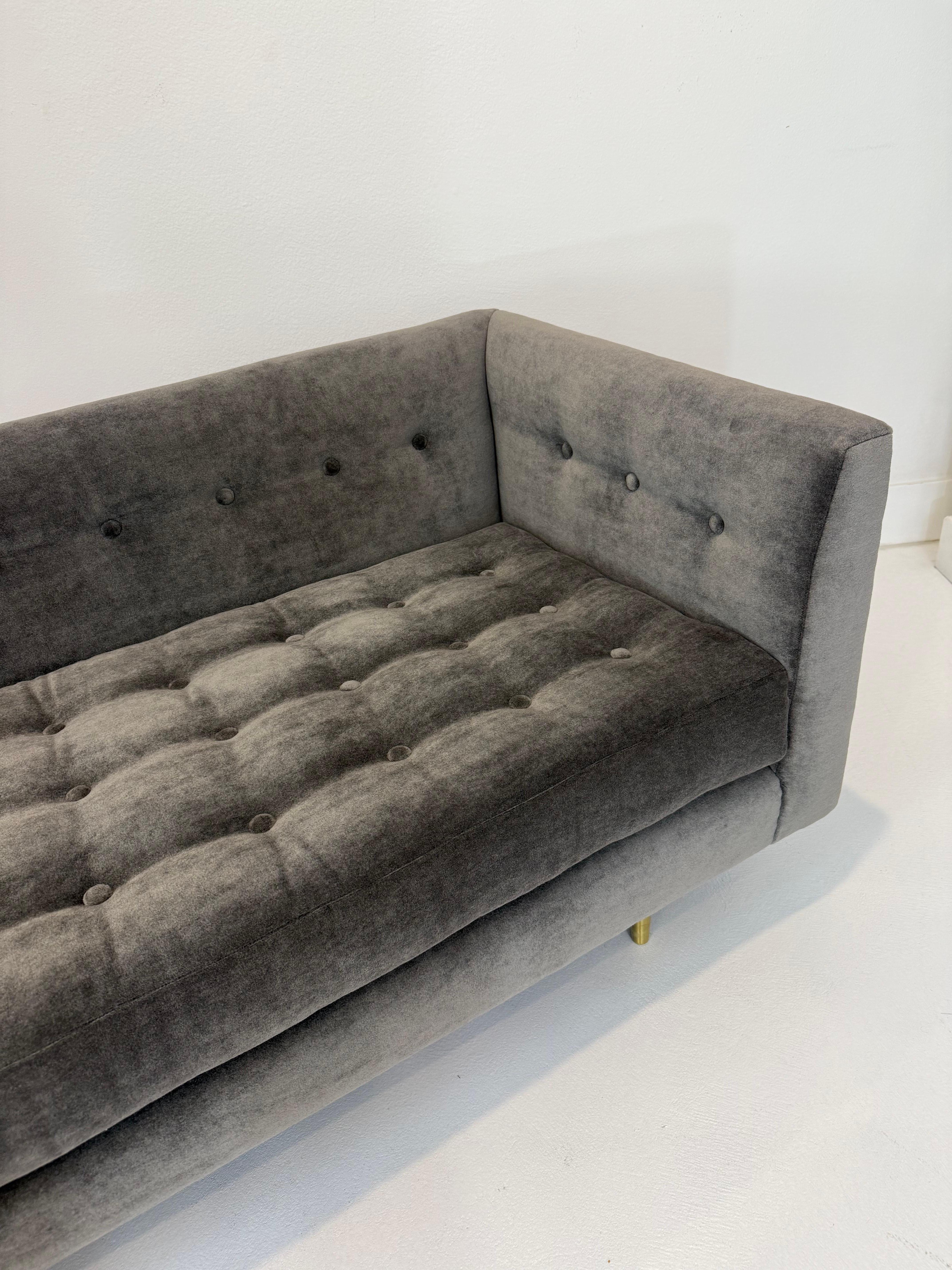Upholstery A Pair of Edward Wormley for Dunbar Model 655 Sofas in Grey Mohair Velvet For Sale