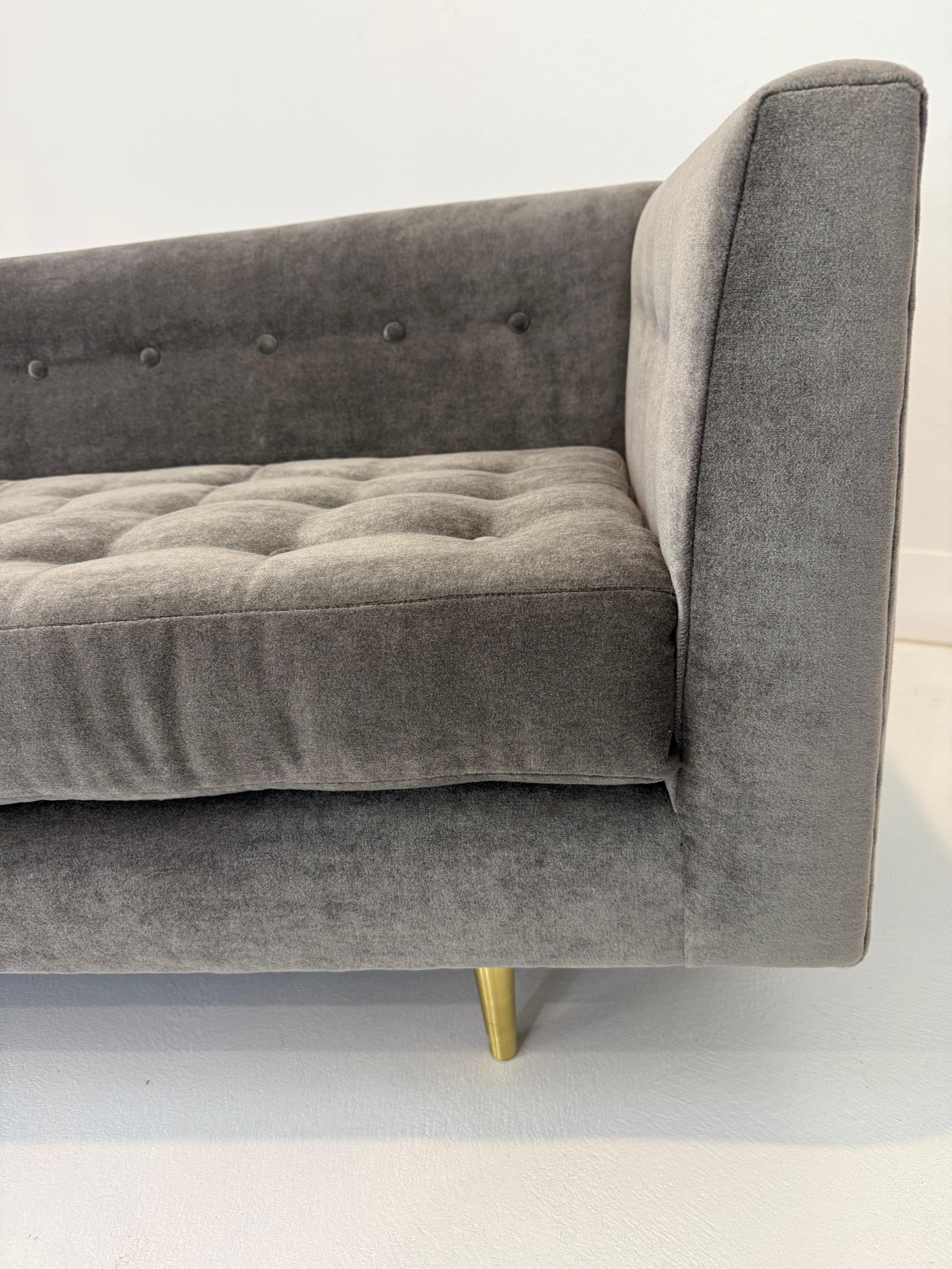 A Pair of Edward Wormley for Dunbar Model 655 Sofas in Grey Mohair Velvet For Sale 1
