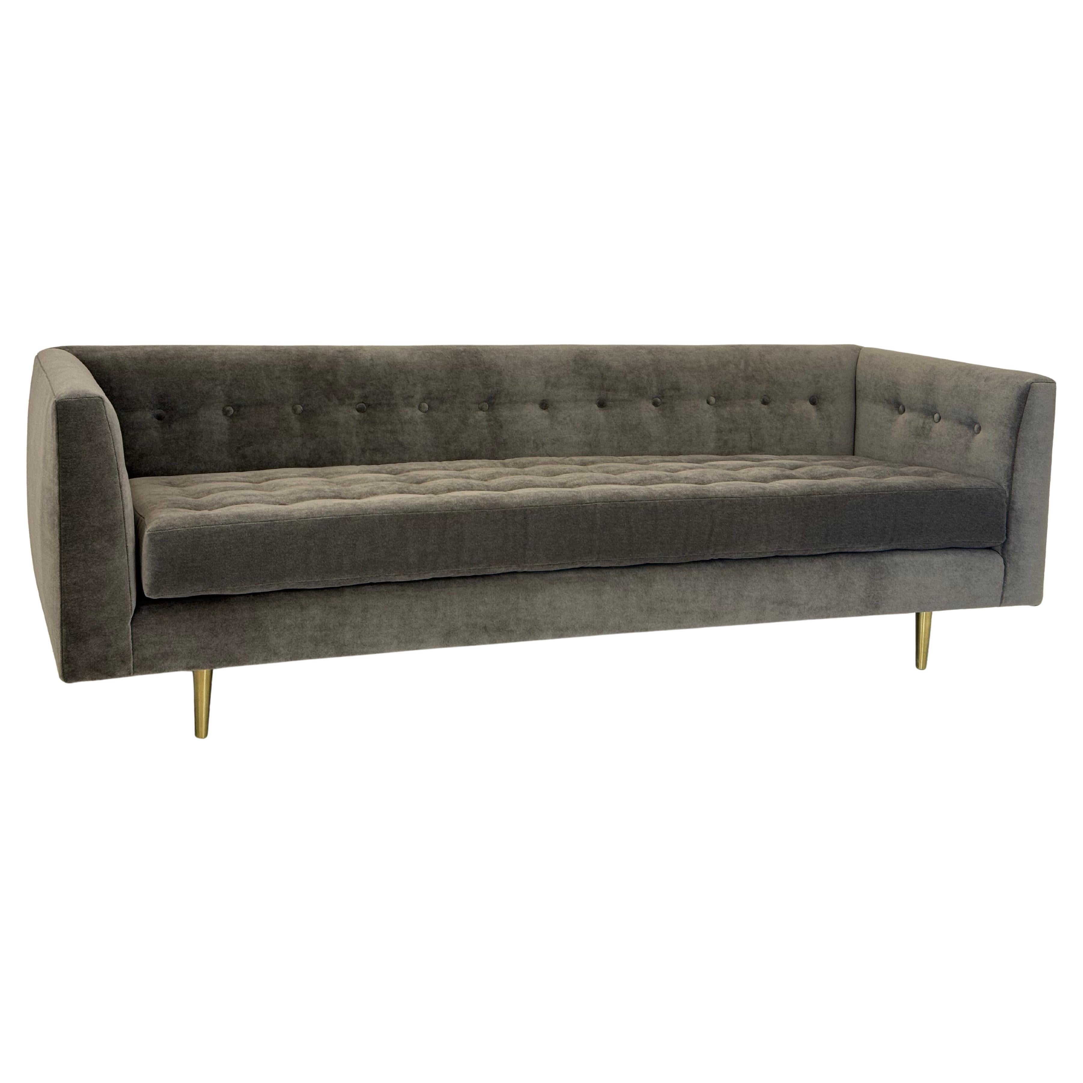A Pair of Edward Wormley for Dunbar Model 655 Sofas in Grey Mohair Velvet For Sale