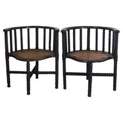 Pair of Edwardian Bobbin Armchairs with Cane Seat Early 20th Century