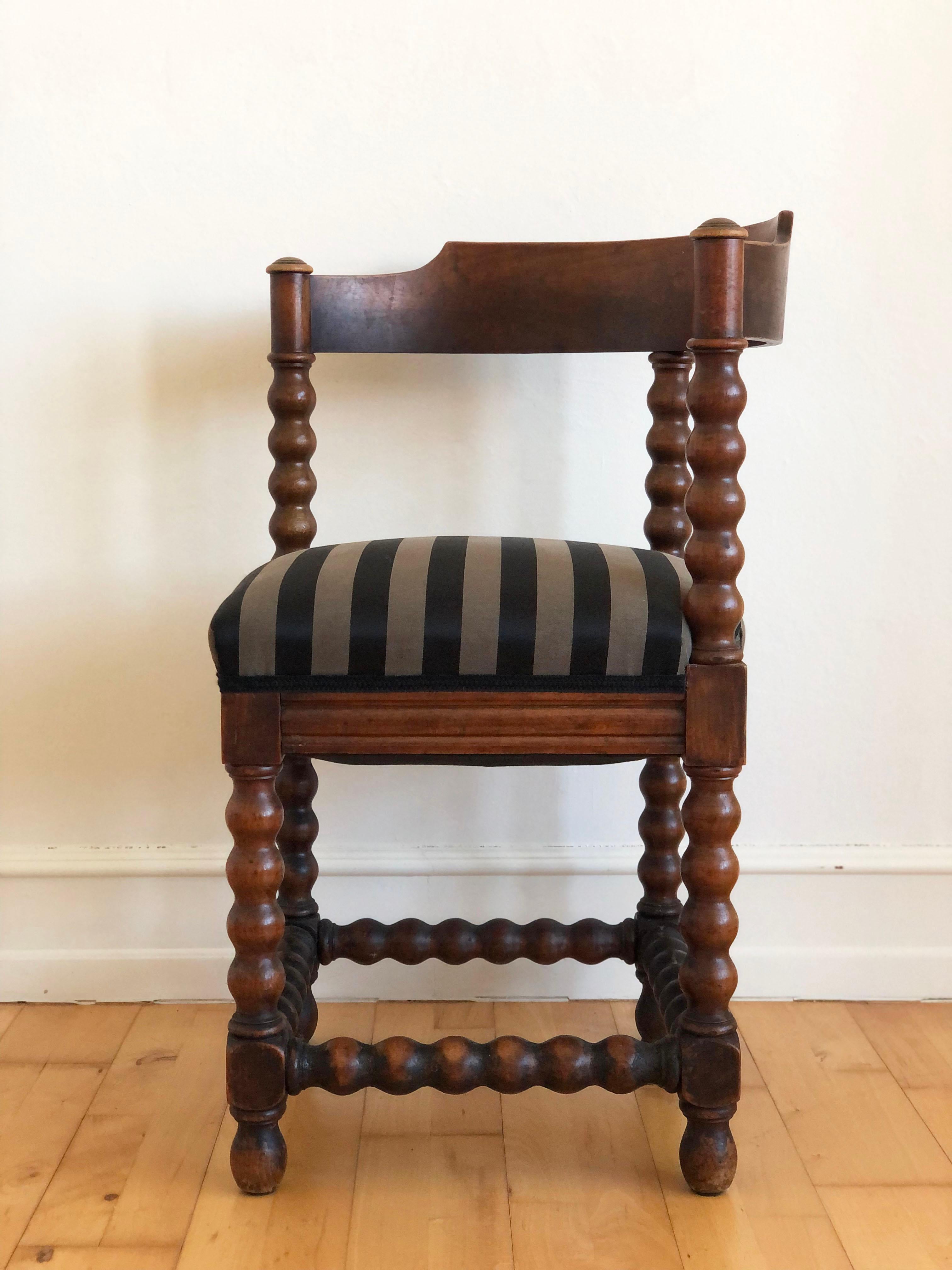 British A Pair of Edwardian Bobbin Corner Chairs With Fabric Early 20th Century For Sale