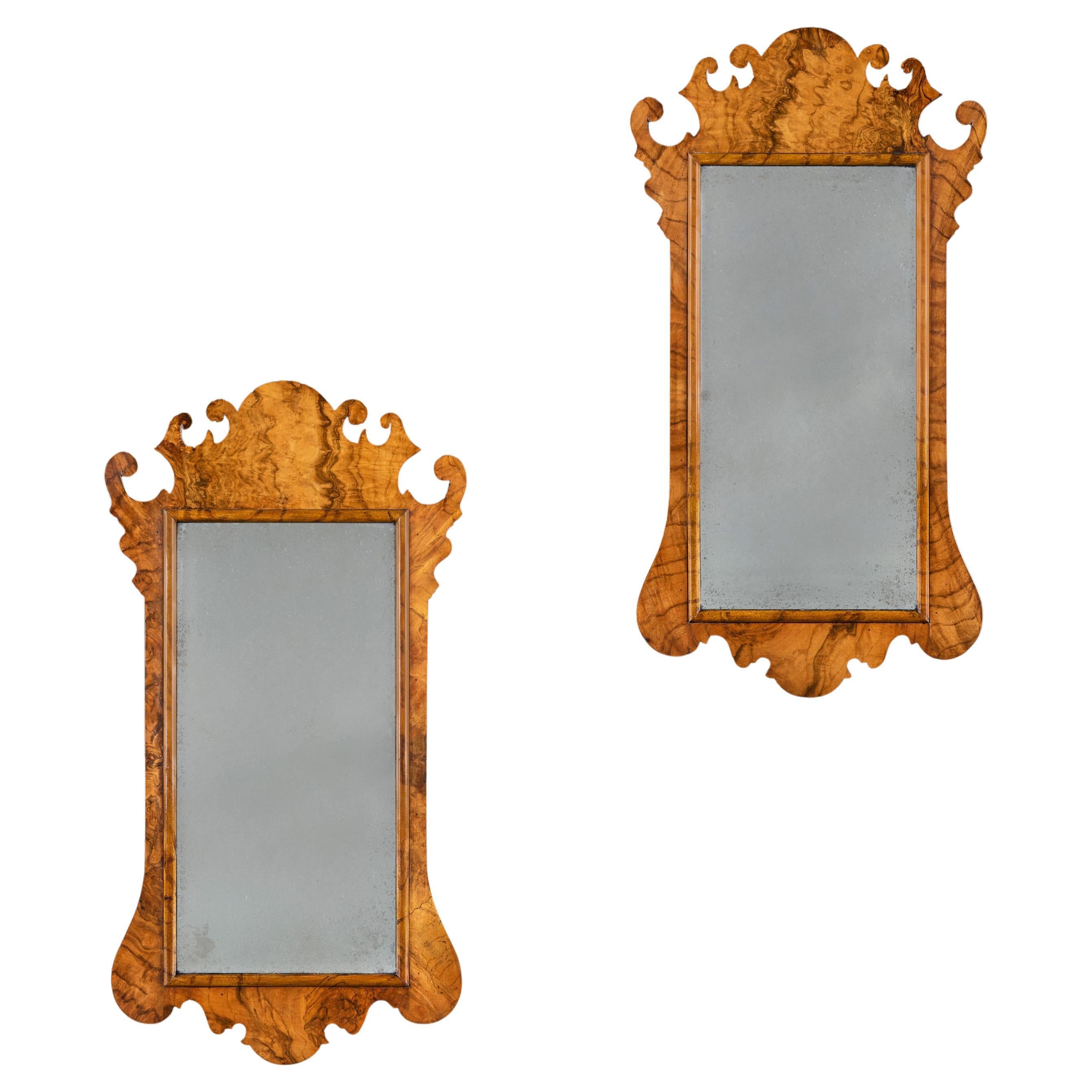 A Pair of Edwardian Burr Walnut Pier Mirrors For Sale