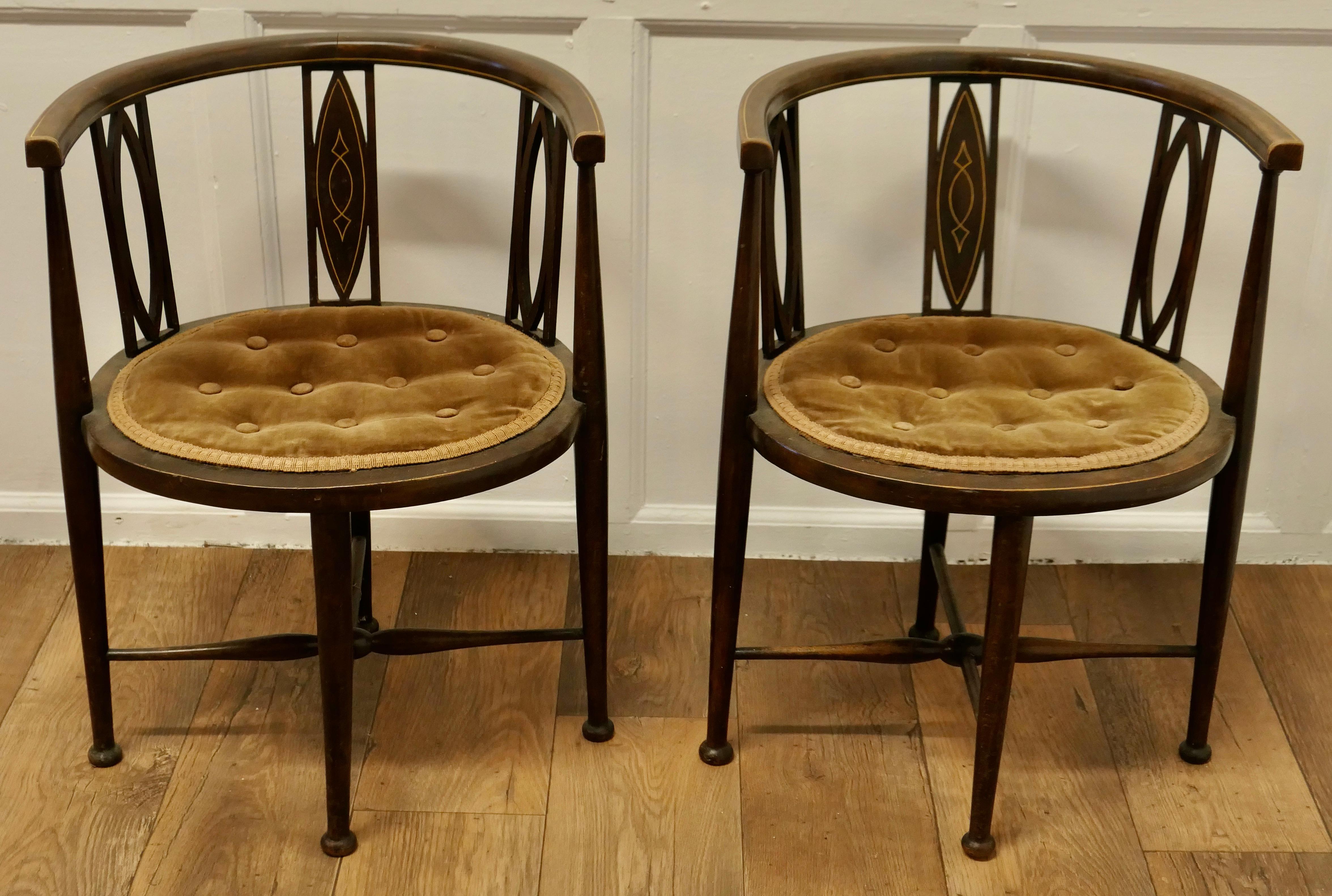 Beech Pair of Edwardian Circular Arm Chairs For Sale