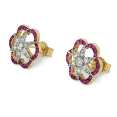 Pair of Edwardian Diamond and Ruby Earrings