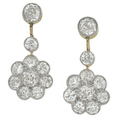 Pair of Edwardian Diamond Cluster Drop Earrings