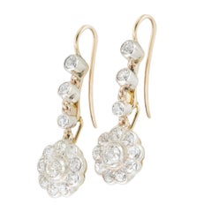 A Pair Of Edwardian Diamond Cluster Pendent Earrings