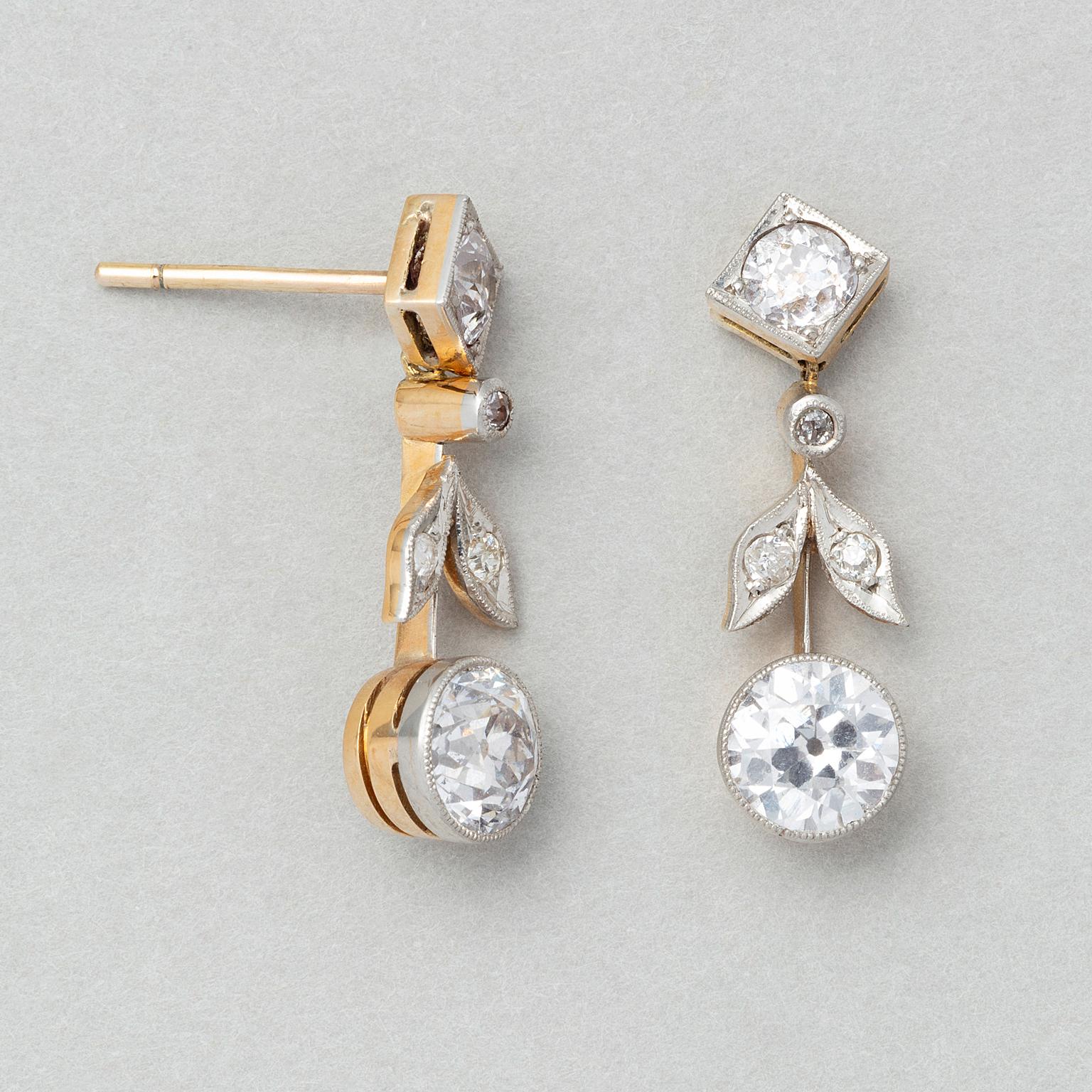 Old European Cut A Pair of Edwardian Diamond Earrings