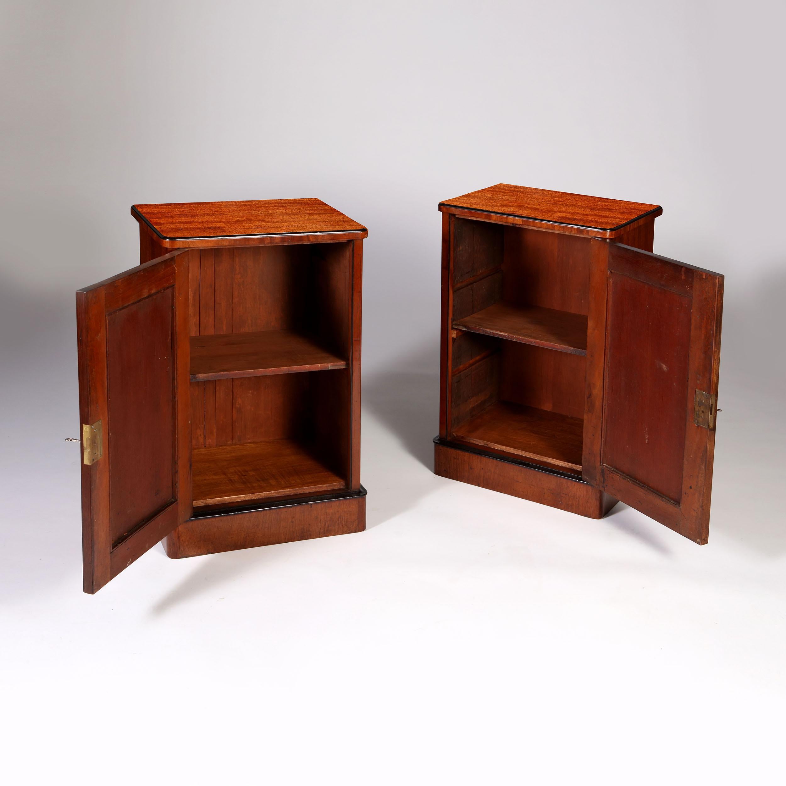 20th Century Pair of Edwardian Flame Mahogany Brown Wood Bedside Cabinets