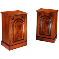 Antique Pair of Edwardian Flame Mahogany Brown Wood Bedside Cabinets