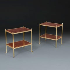 A Pair of Edwardian Leather and Brass Etageres
