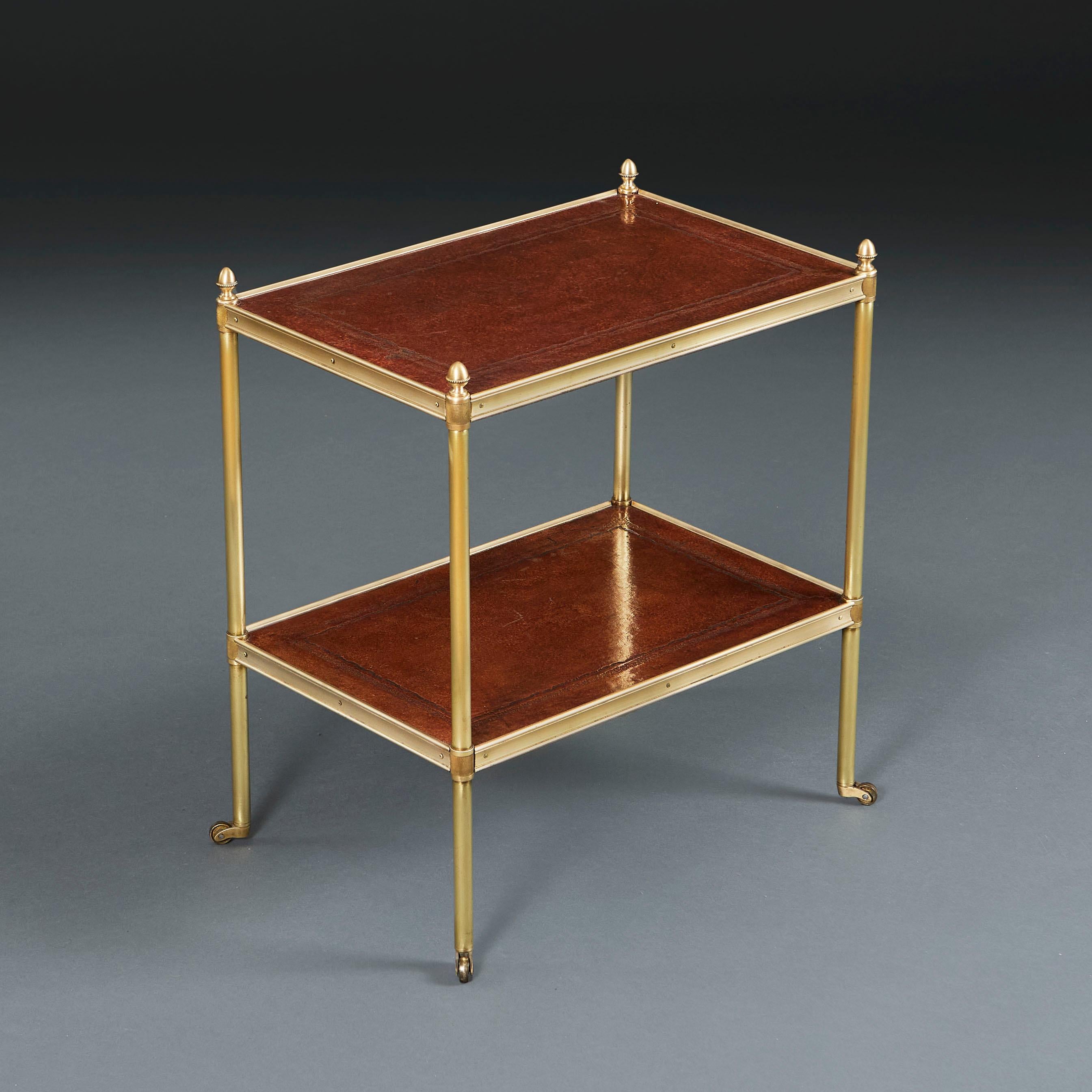 A Pair of Edwardian Leather and Brass Etageres In Good Condition In London, GB