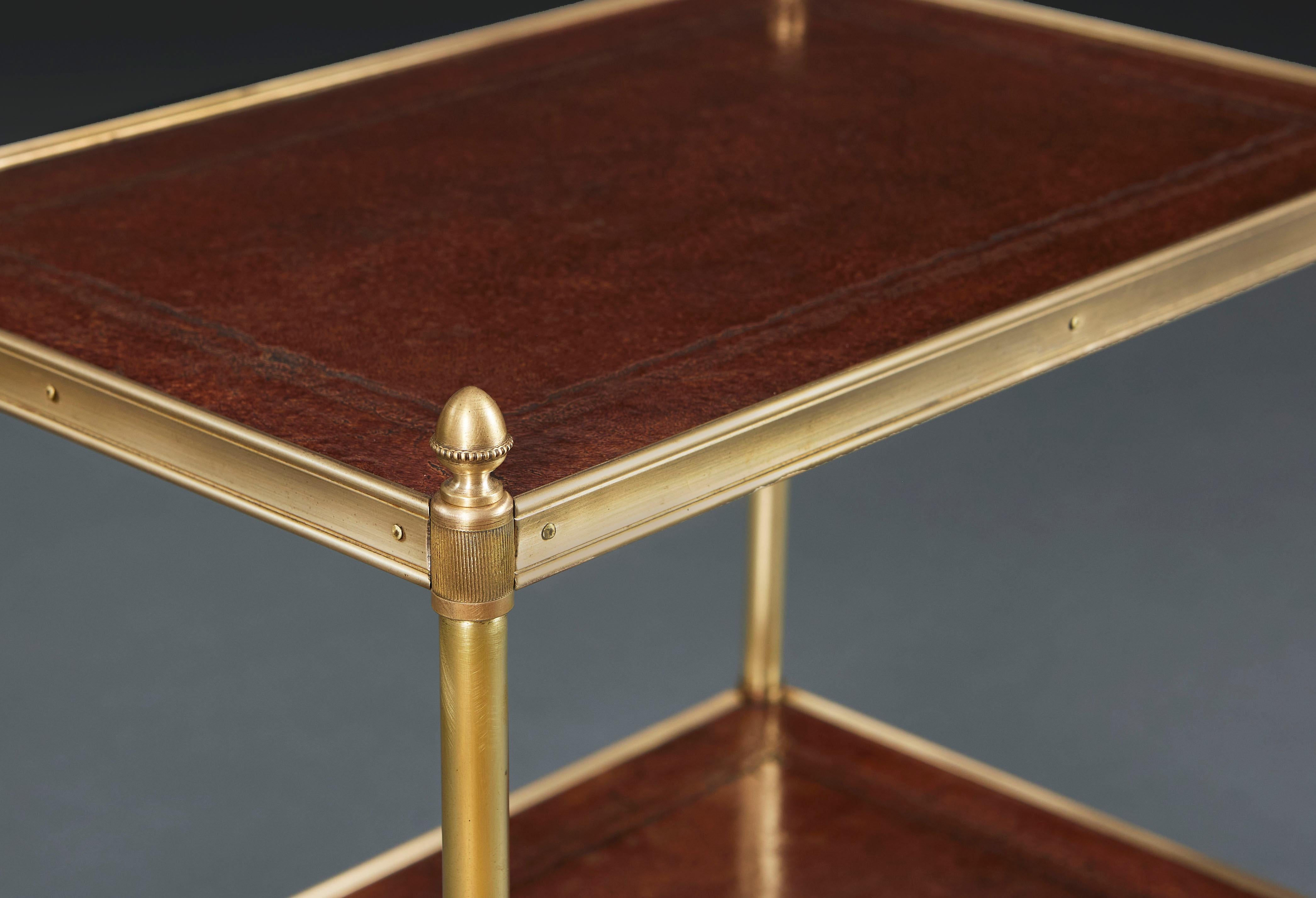 20th Century A Pair of Edwardian Leather and Brass Etageres