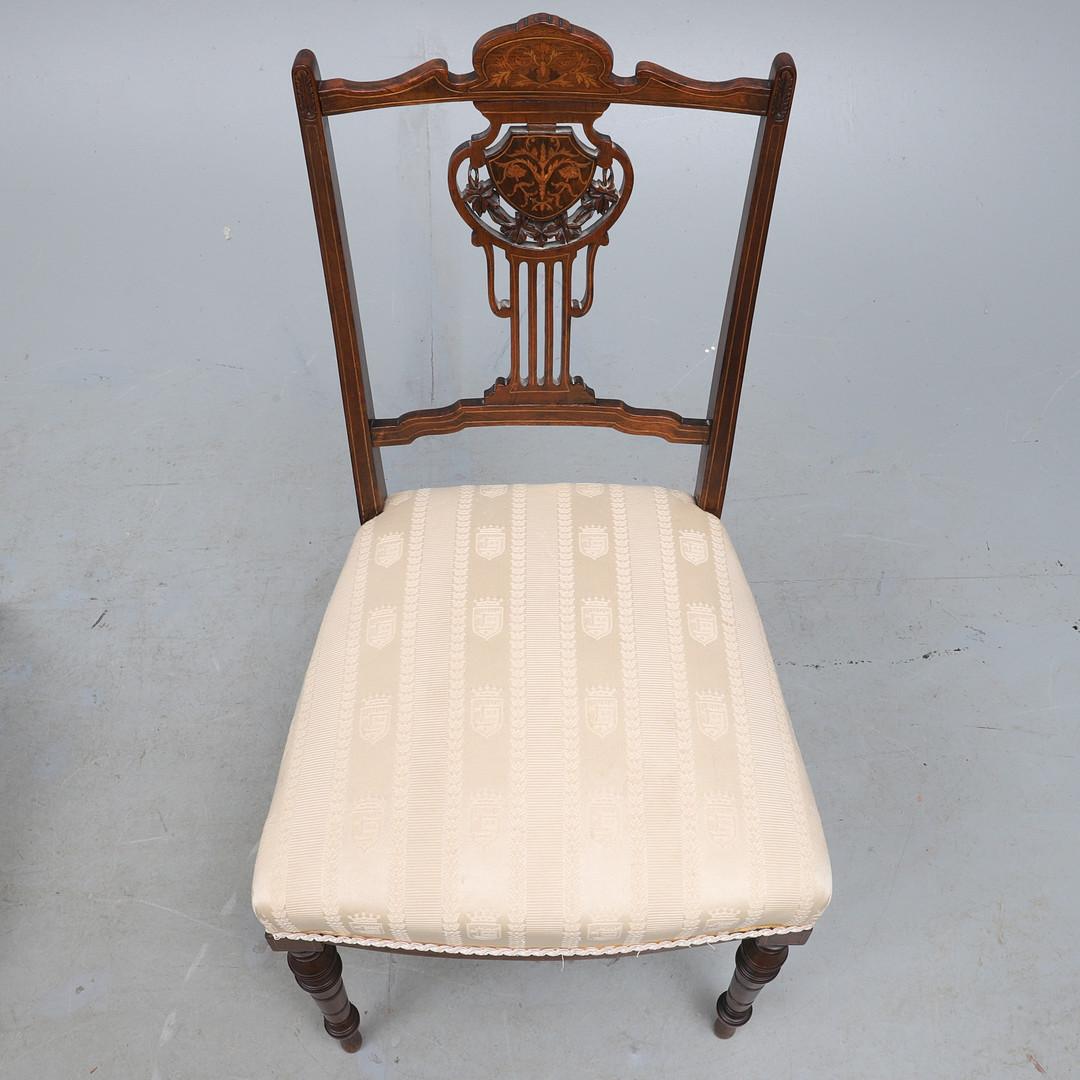English Livingroom Chairs, Exclusive Pair of Edwardian Mahogany Boxwood Home Decor For Sale