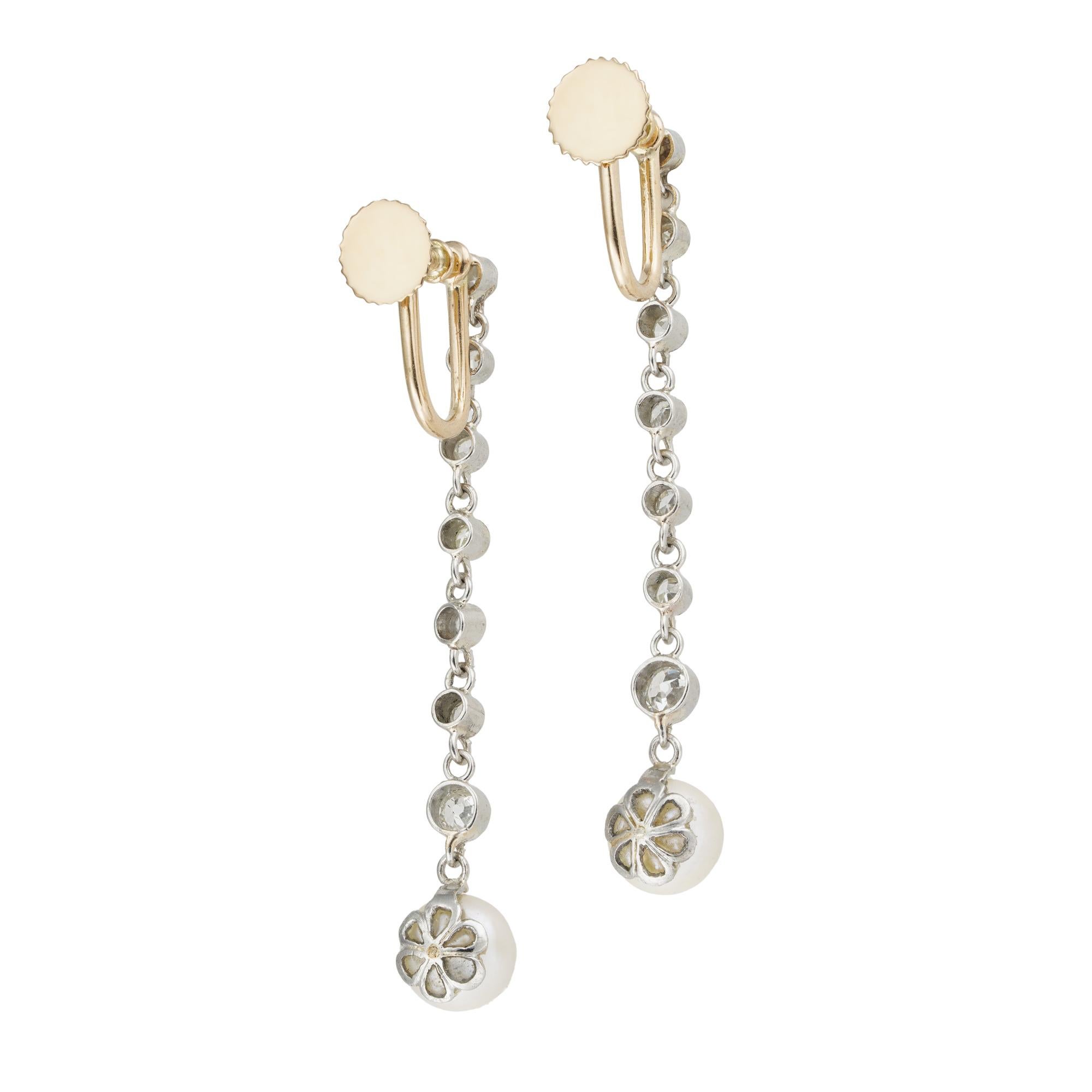 Old European Cut A pair of Edwardian natural pearl and diamond earrings For Sale
