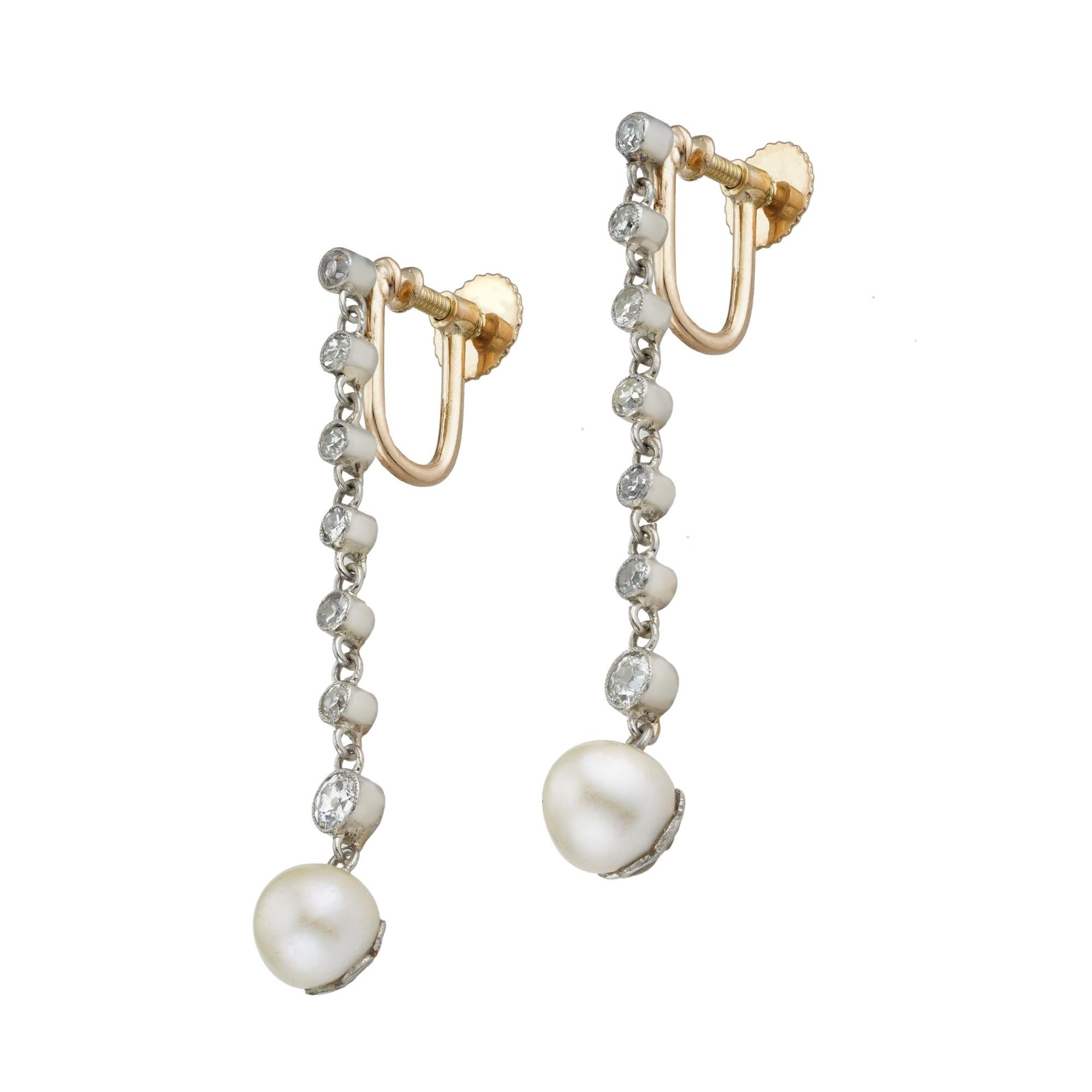 A pair of Edwardian natural pearl and diamond earrings In Good Condition For Sale In London, GB