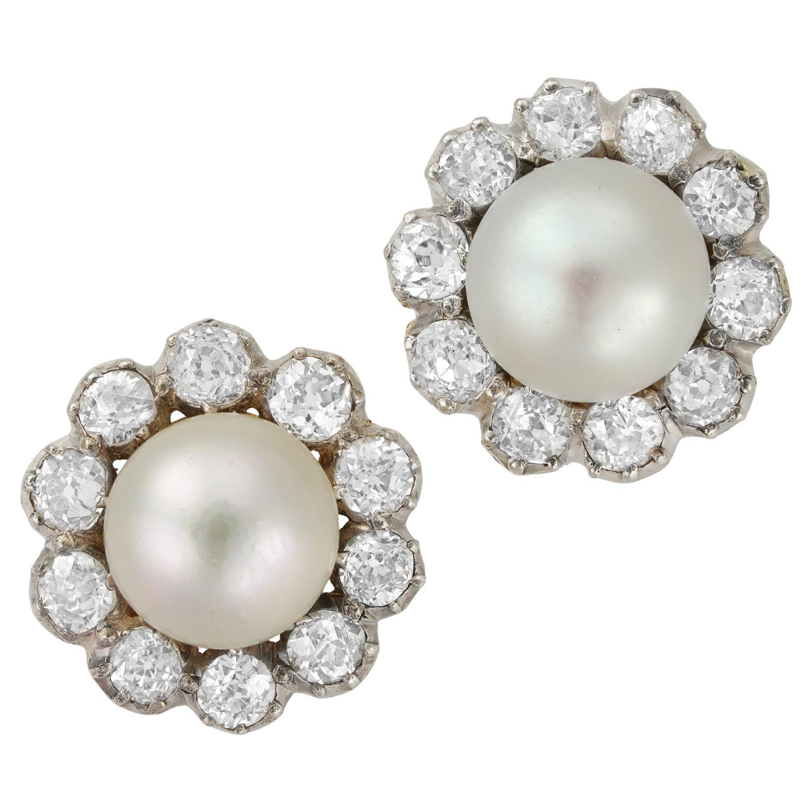 Un paio di orecchini di perle naturali e diamanti di epoca edoardiana in vendita