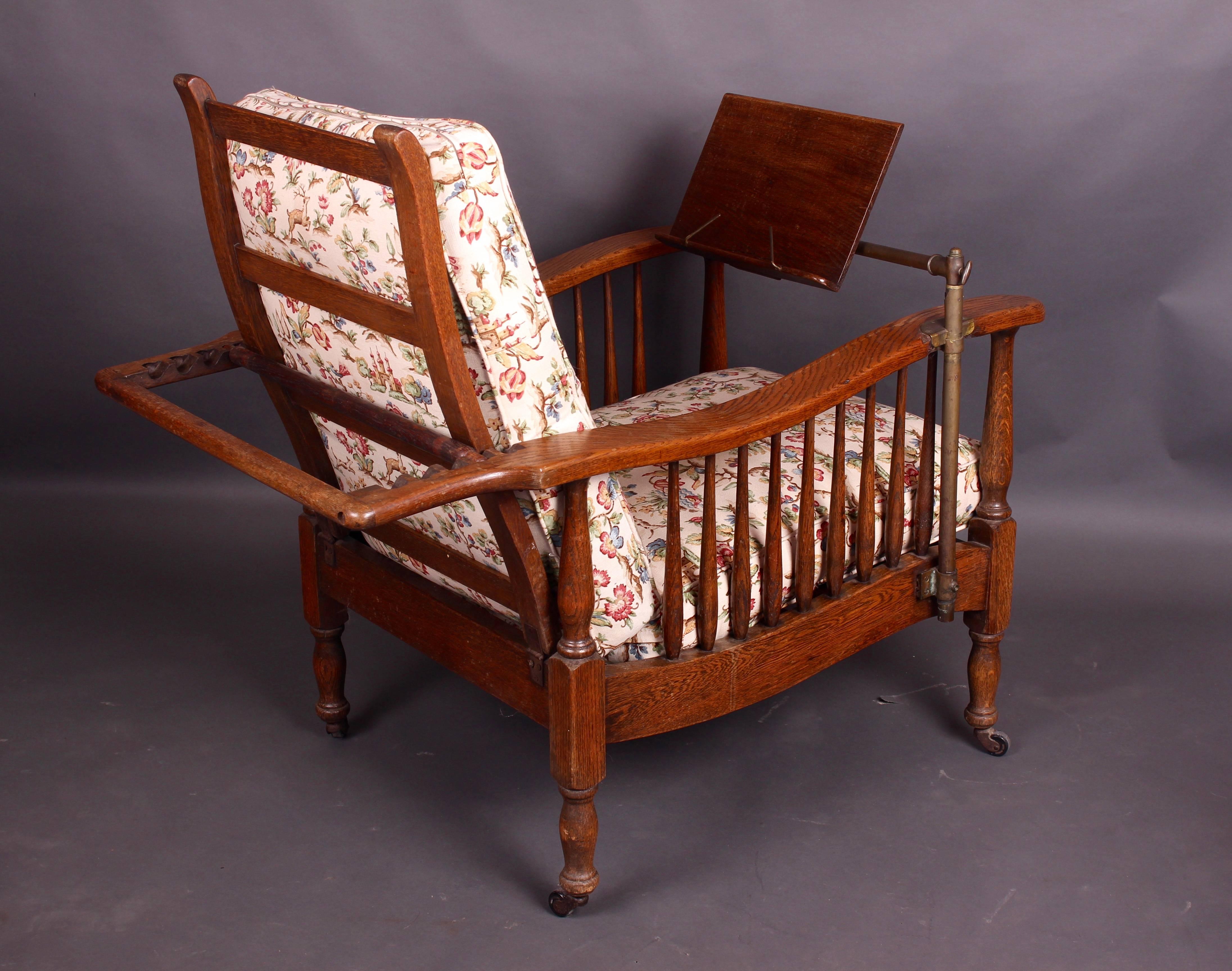 Pair of Edwardian Oak Steamer Chairs, One with a Carters Patent Reading Stand 5