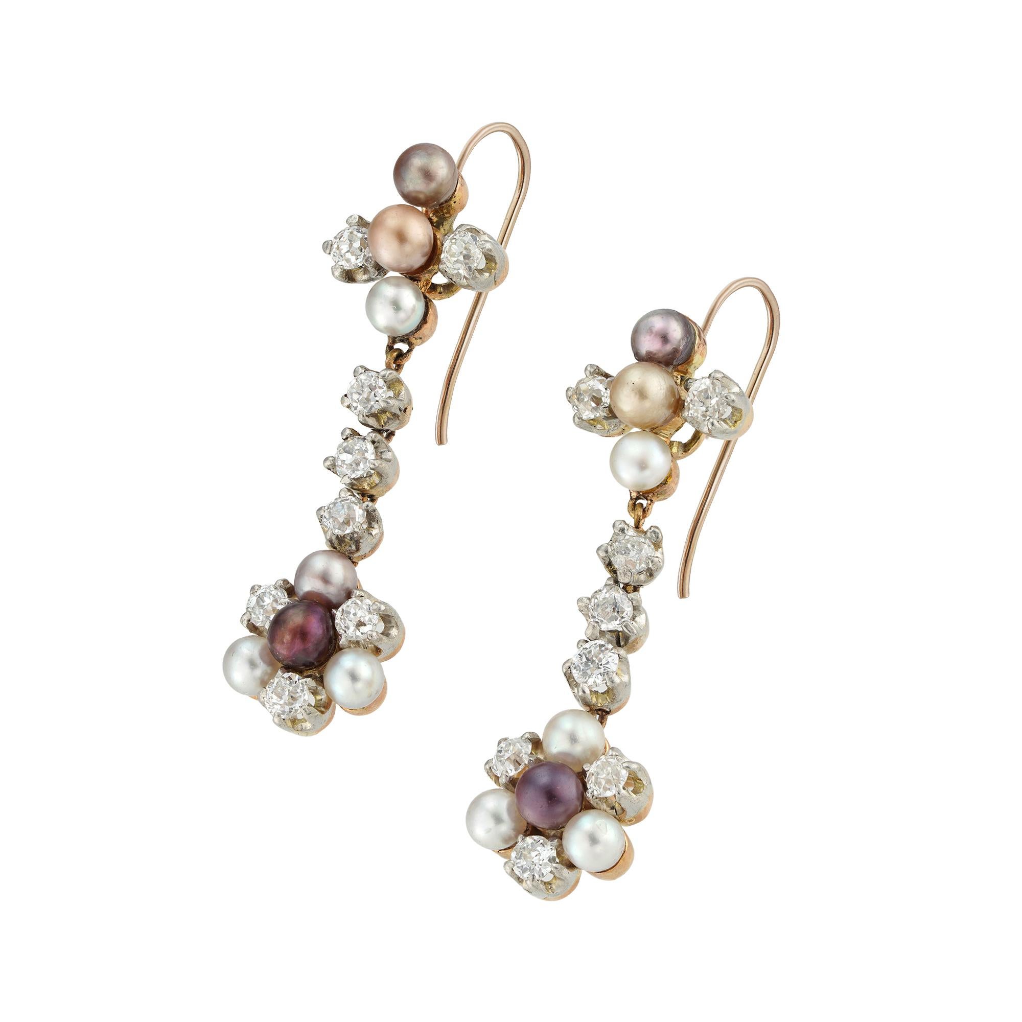 A Pair Of Edwardian Pearl And Diamond Earrings In Good Condition For Sale In London, GB