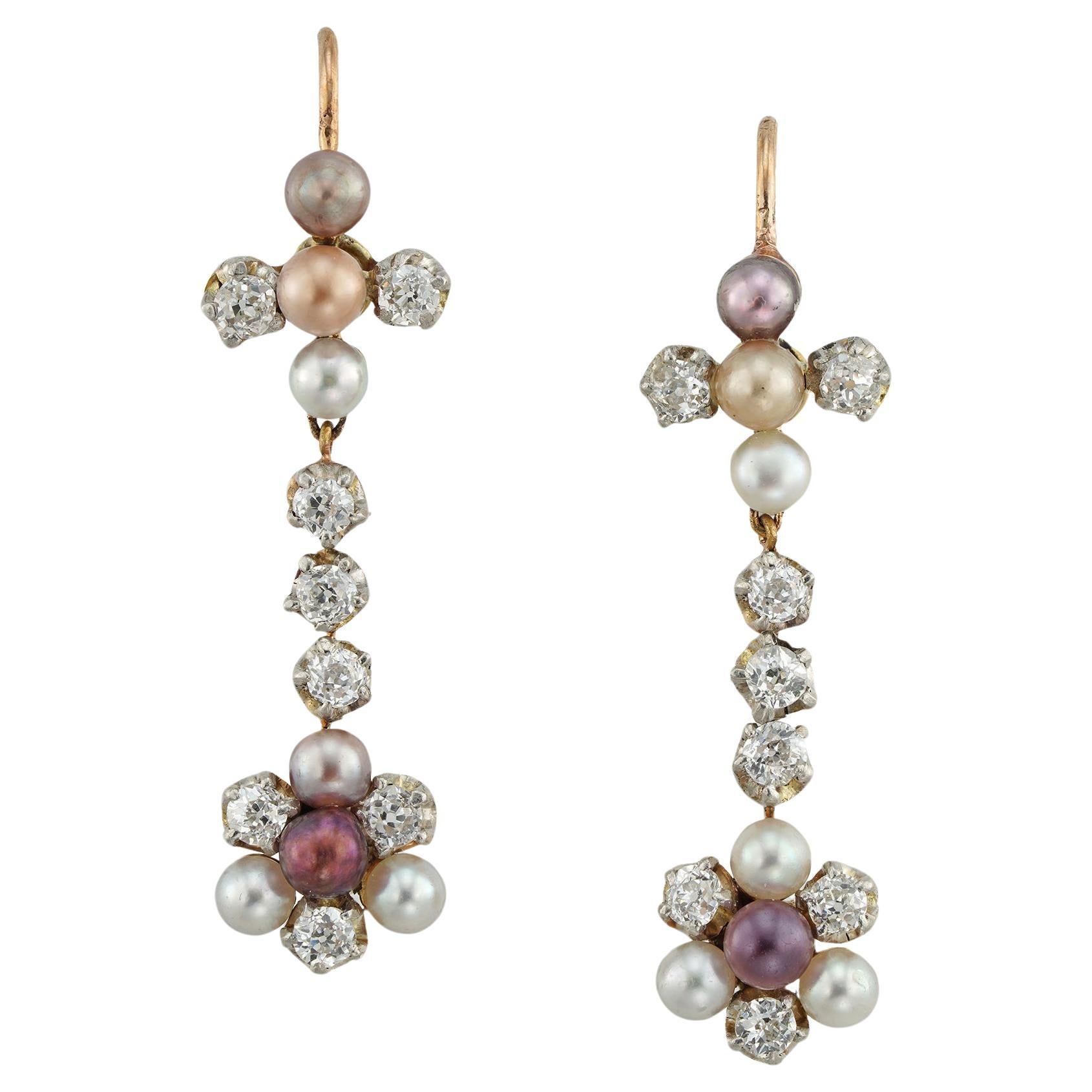 A Pair Of Edwardian Pearl And Diamond Earrings For Sale