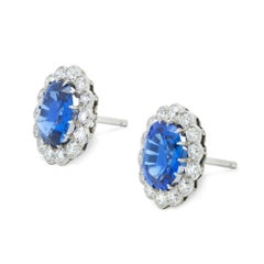A Pair Of George V  Sapphire And Diamond Cluster Earrings