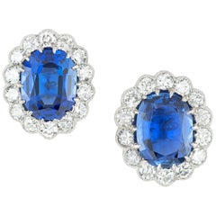 Antique A Pair Of George V  Sapphire And Diamond Cluster Earrings