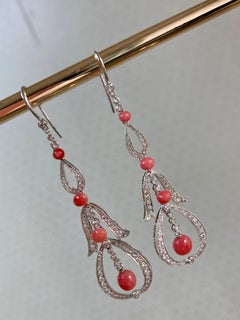 Pair of Edwardian Style Conch Pearl and Diamond Drop Earrings