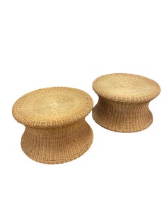 A Pair Of Eero Aarnio "Mushroom" Stools In Rattan/Wicker, Asko 1960s