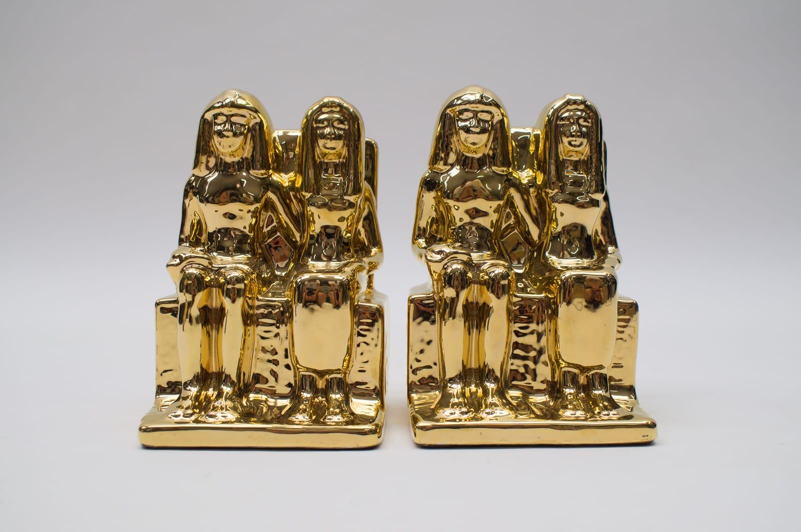 Italian Pair of Egyptian Hollywood Regency Ceramic Bookends by Bellini, Italy 1970s For Sale
