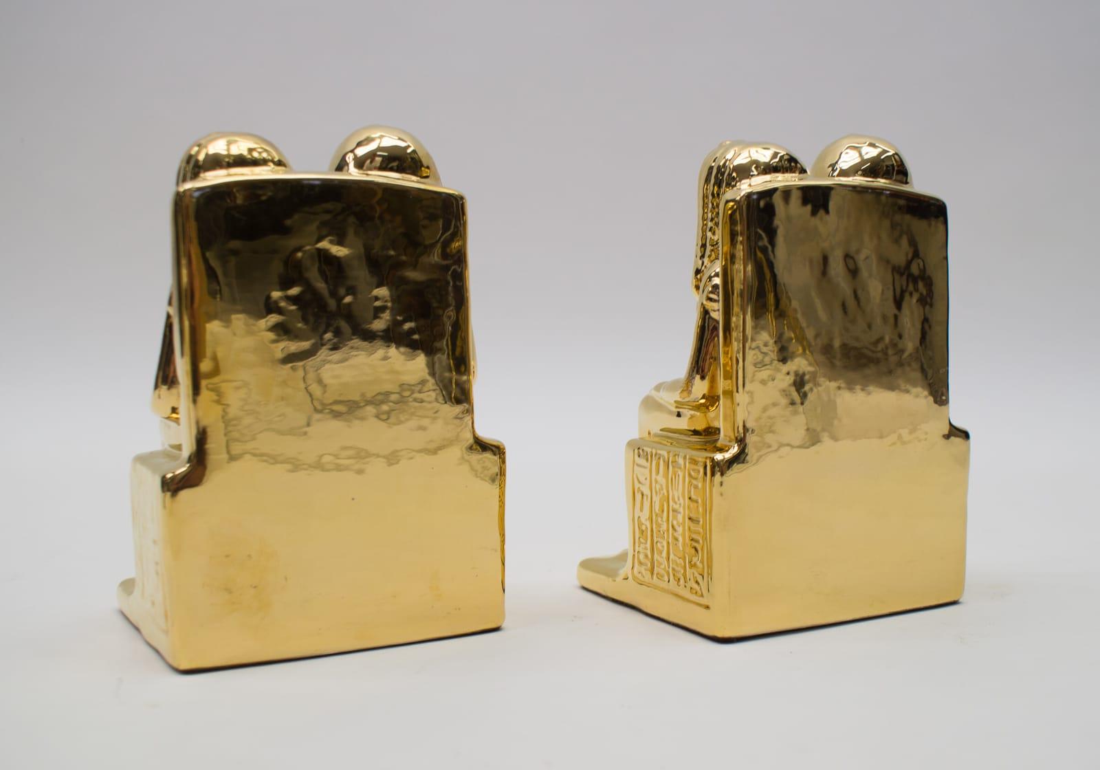Late 20th Century Pair of Egyptian Hollywood Regency Ceramic Bookends by Bellini, Italy 1970s For Sale