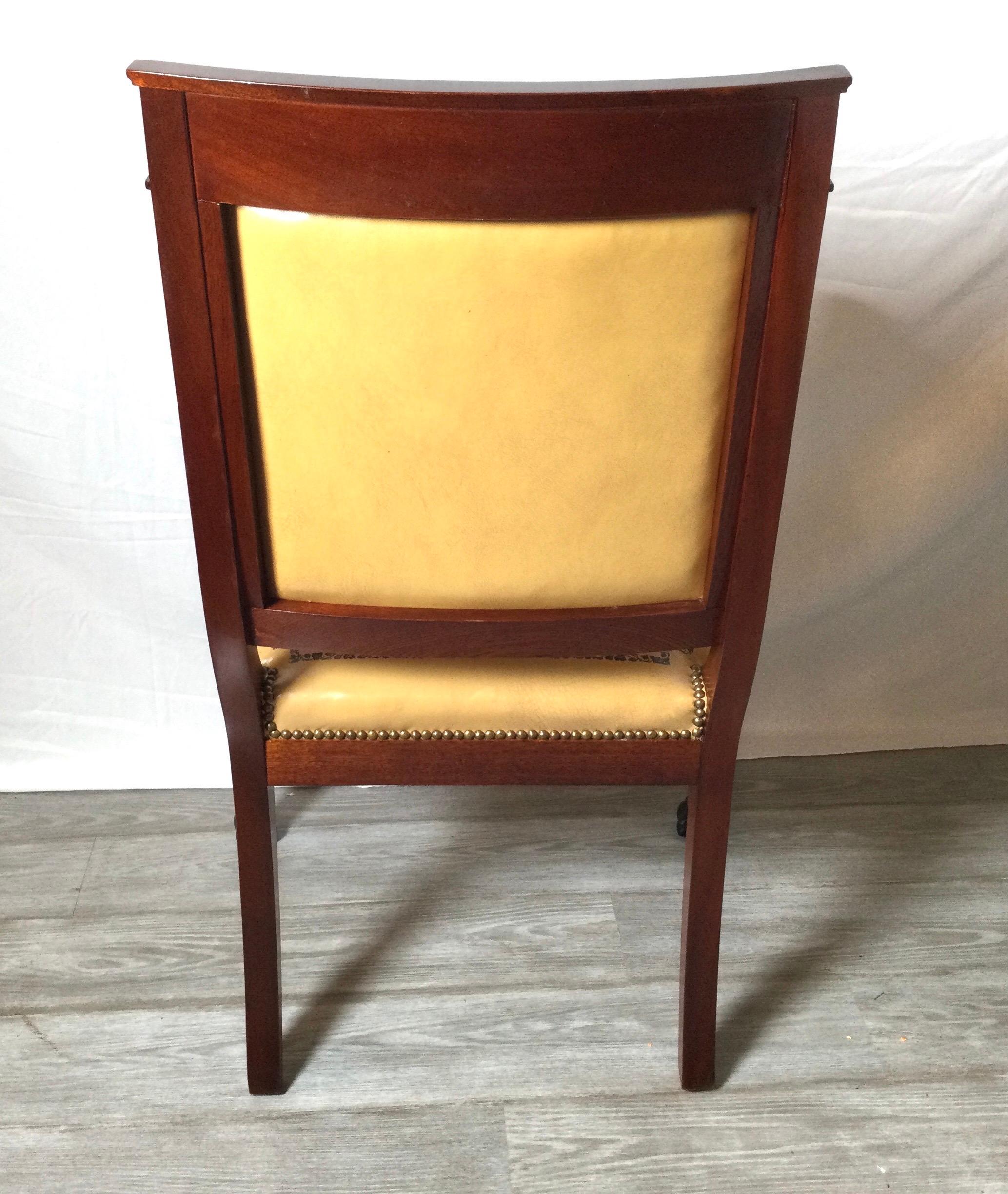 Mid-20th Century Pair of Egyptian Revival Mahogany and Leather Armchairs