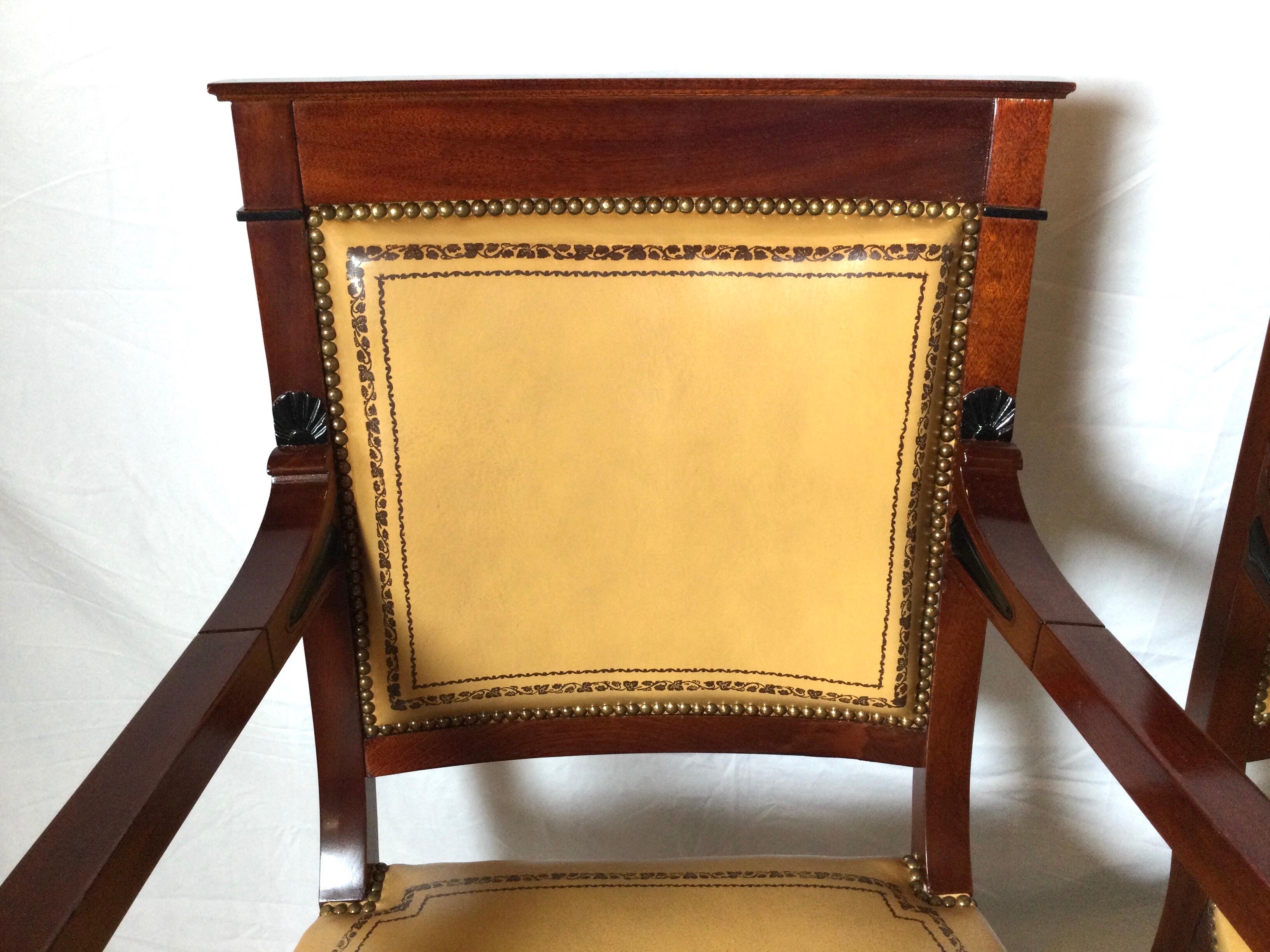 Pair of Egyptian Revival Mahogany and Leather Armchairs 2