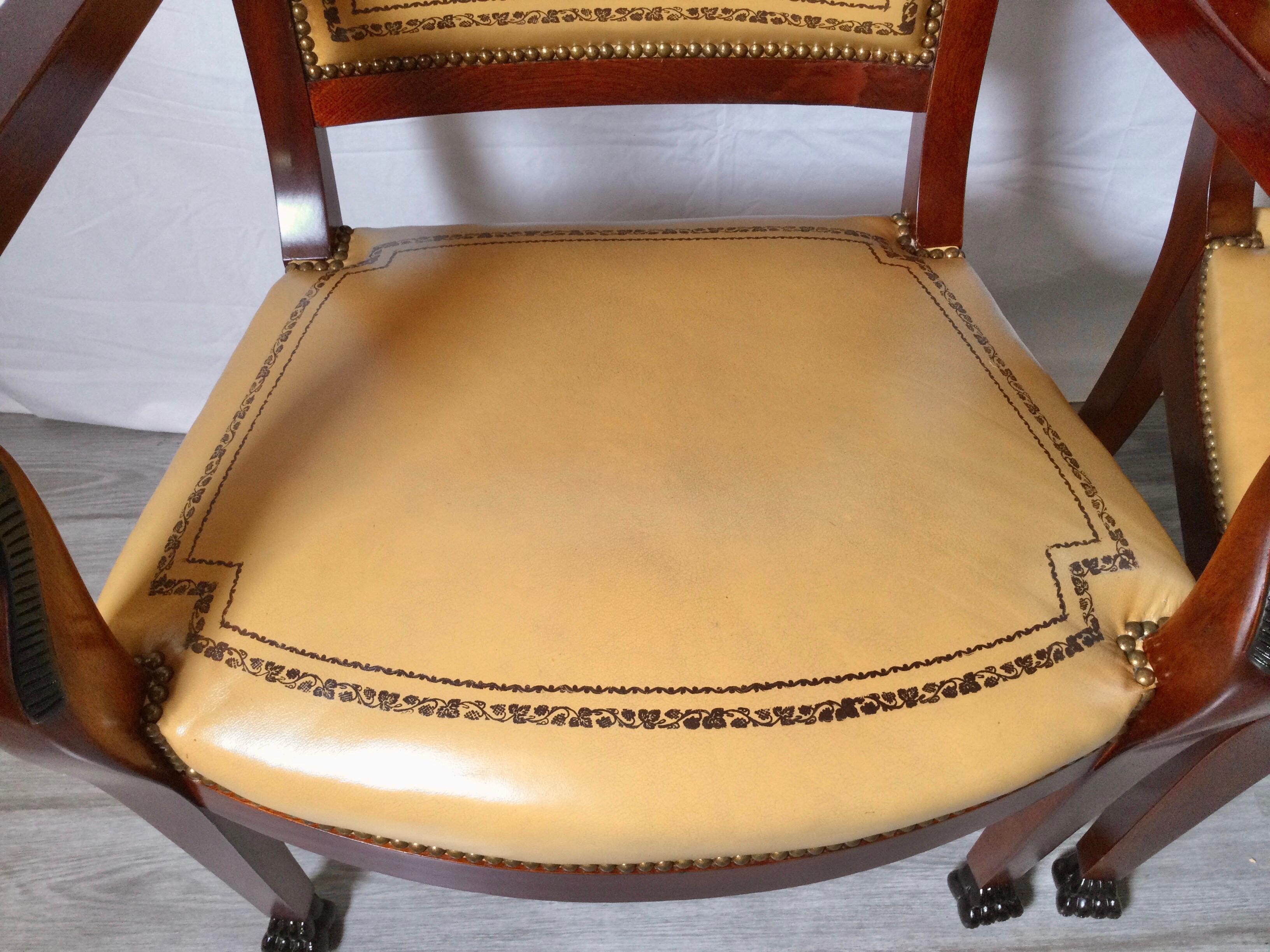 Pair of Egyptian Revival Mahogany and Leather Armchairs 4