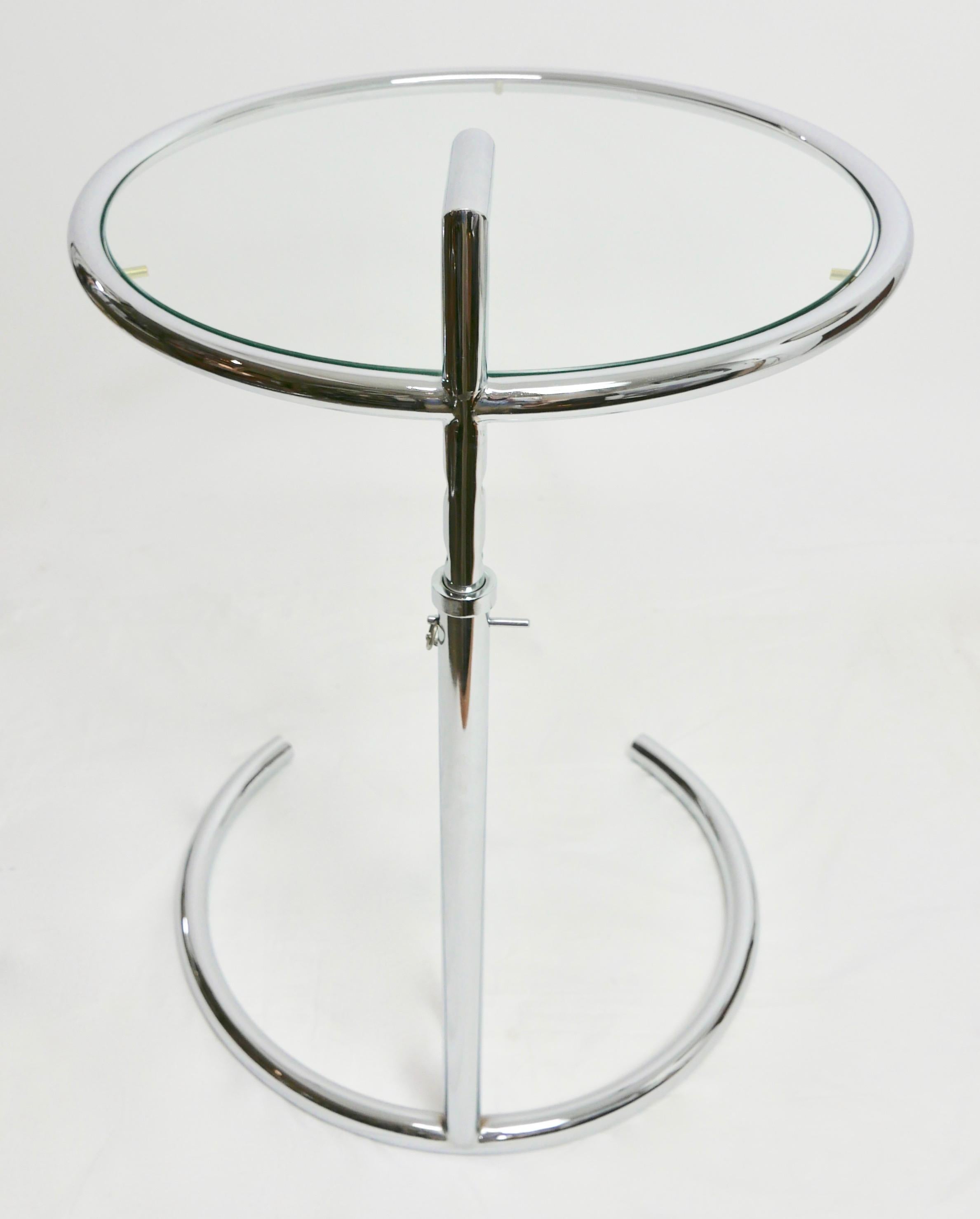 Pair of Eileen Gray Style Adjustable Chrome Metal and Glass Side Tables 4