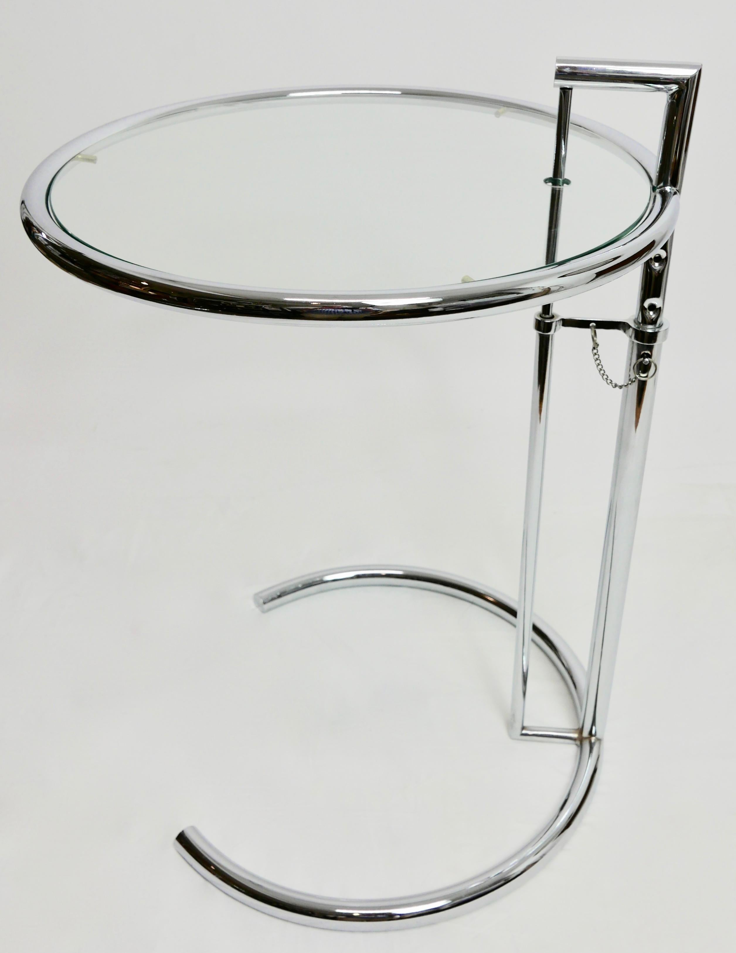 Pair of Eileen Gray Style Adjustable Chrome Metal and Glass Side Tables 7