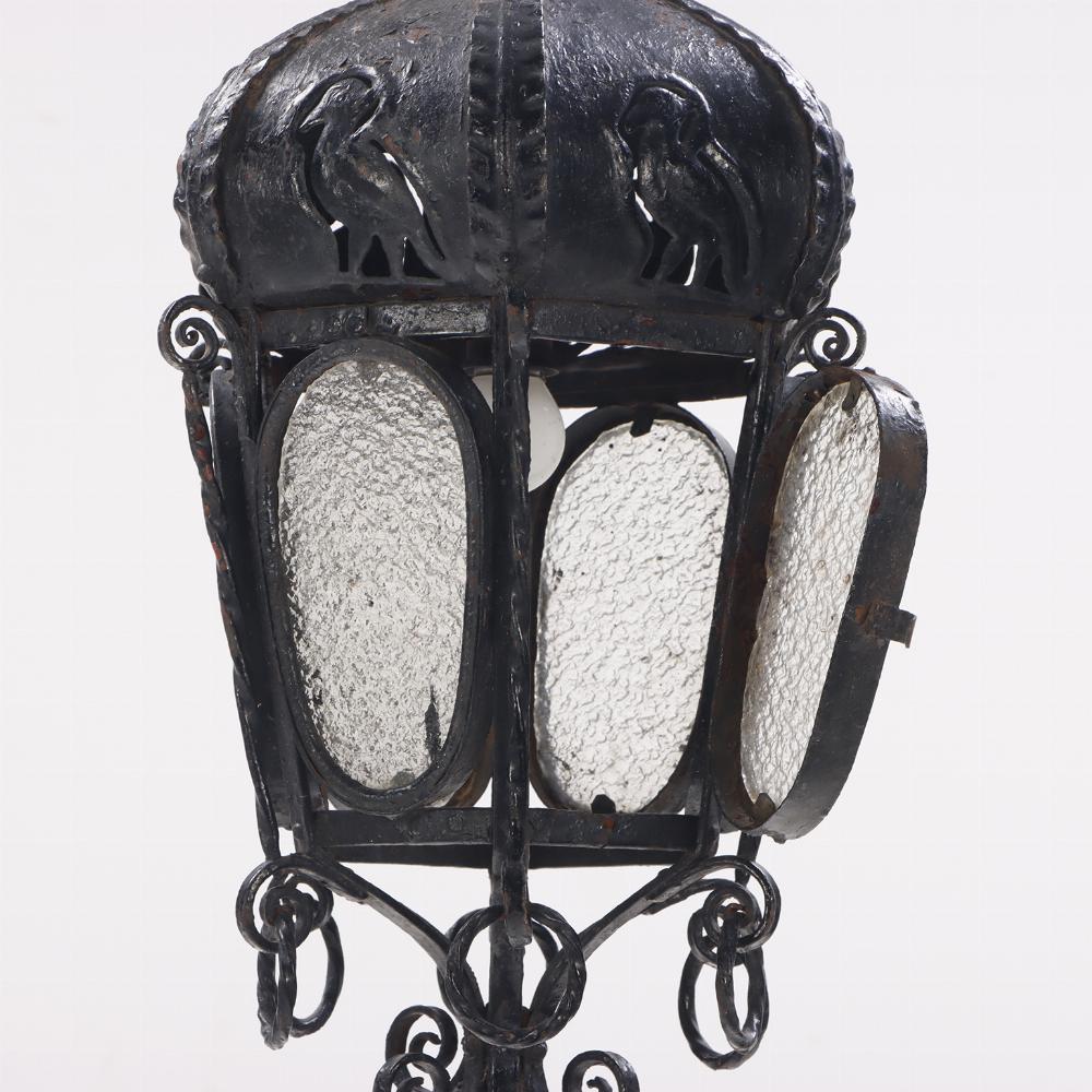 20th Century A pair of elaborate Italian wrought iron hanging lanterns C 1920. For Sale