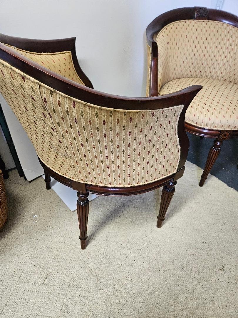 Late 20th Century A Pair of Elegant 1980s Southwood Mahogany Inlaid Upholstered Arm Chairs  For Sale