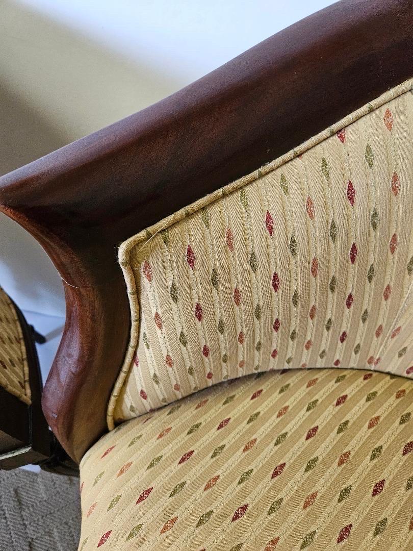 A Pair of Elegant 1980s Southwood Mahogany Inlaid Upholstered Arm Chairs  For Sale 2