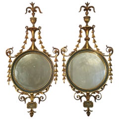 Antique Pair of Elegant Adam Style Round Mirrors