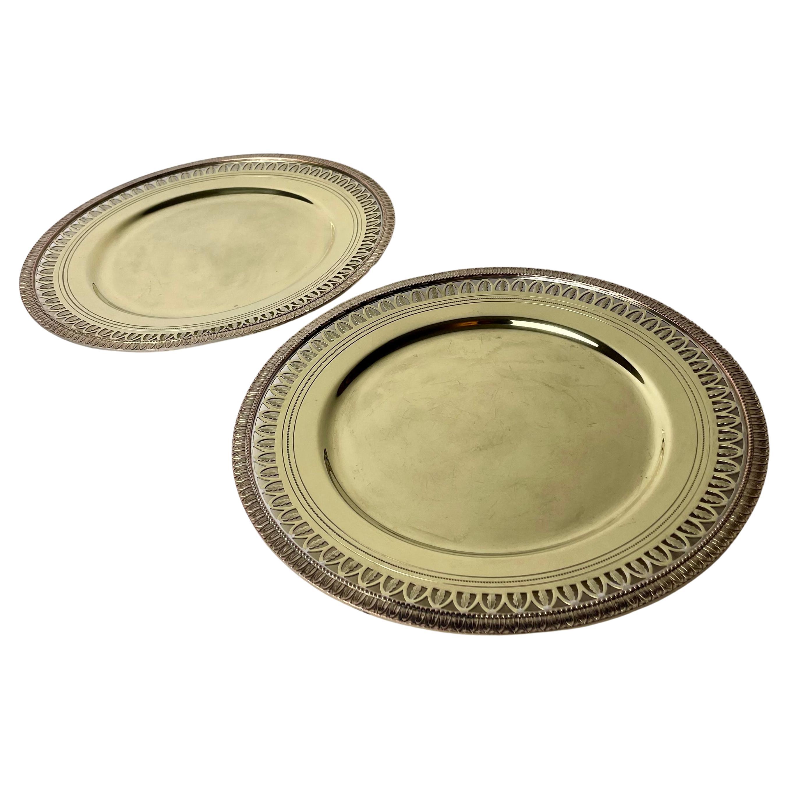 A pair of Elegant brass Platters in Empire style from late 19th Century For Sale