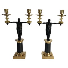 Pareja de elegantes candelabros con cariátides, Imperio, principios del siglo XIX