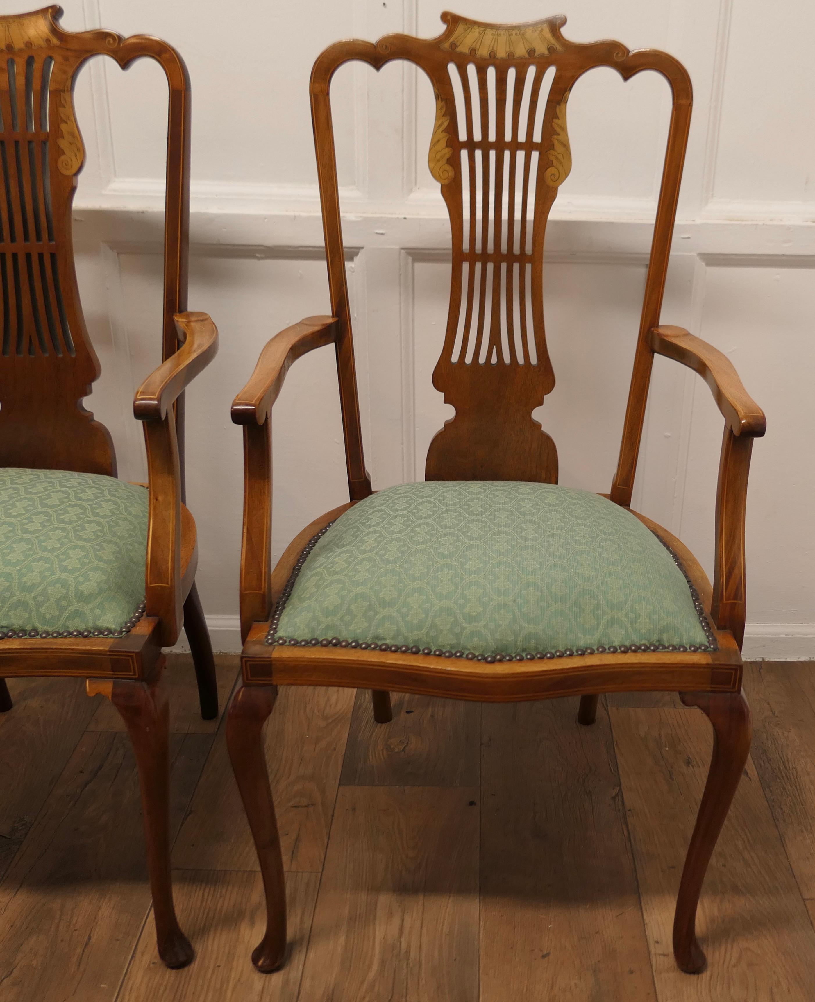 Early 20th Century A Pair of Elegant Edwardian Upholstered  Arm Chairs     For Sale