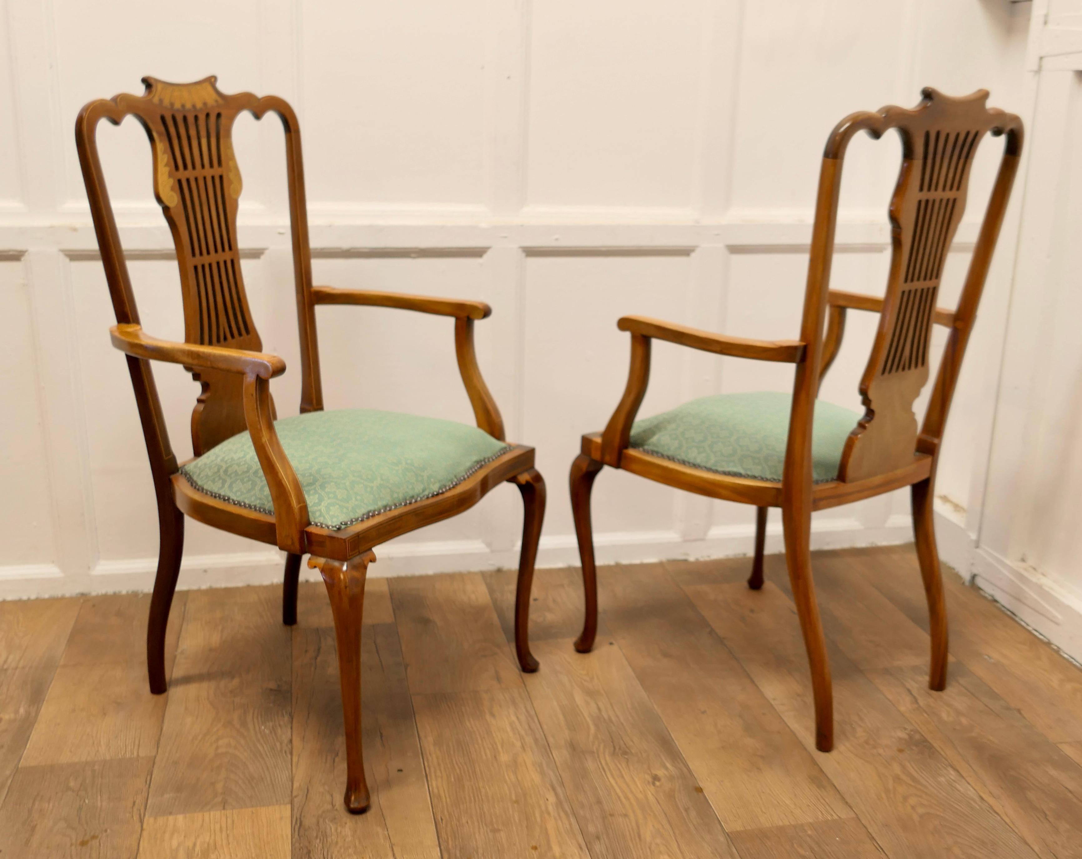 A Pair of Elegant Edwardian Upholstered  Arm Chairs     For Sale 2