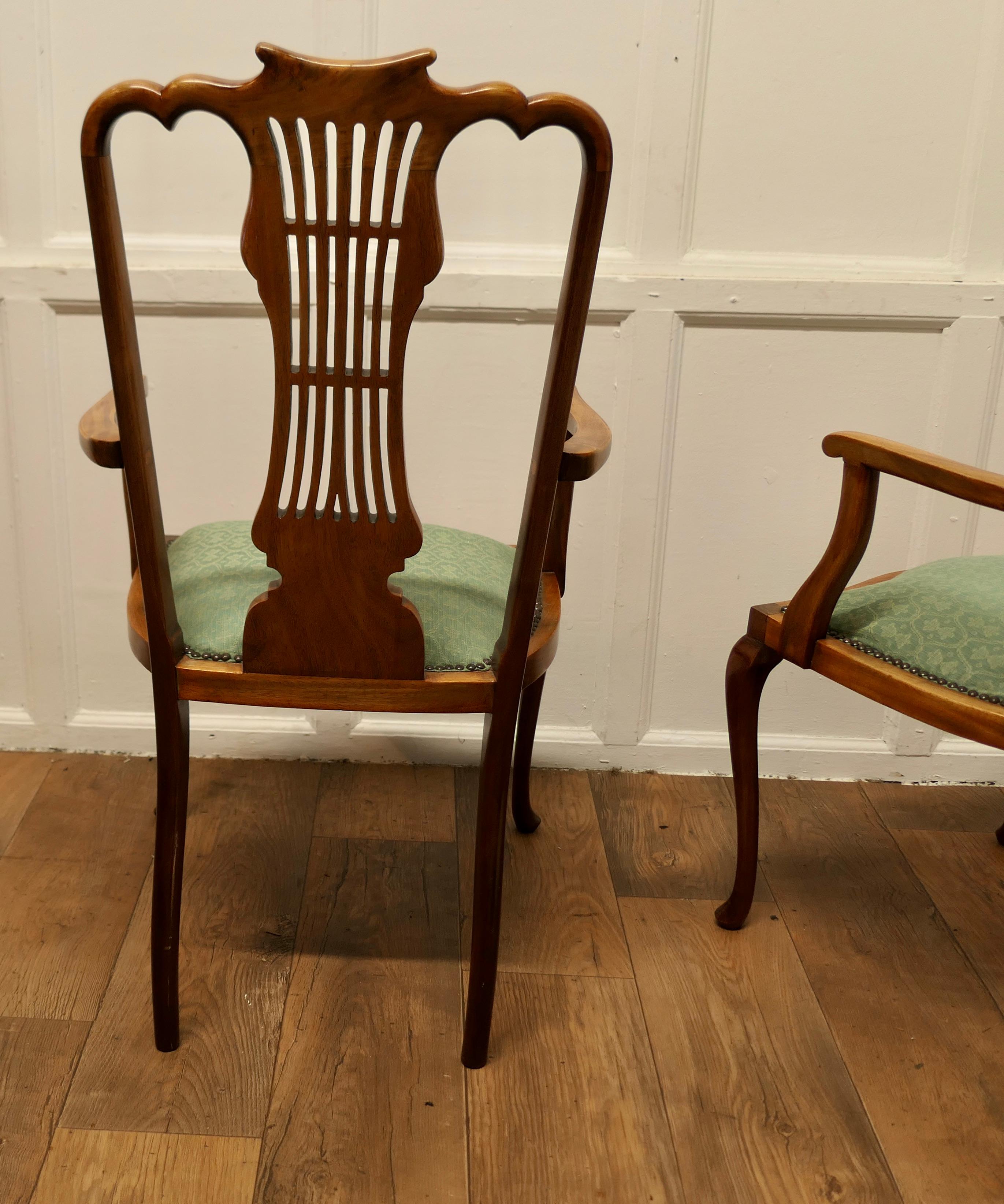 A Pair of Elegant Edwardian Upholstered  Arm Chairs     For Sale 3