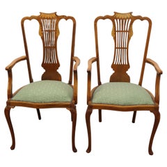 Antique A Pair of Elegant Edwardian Upholstered  Arm Chairs    
