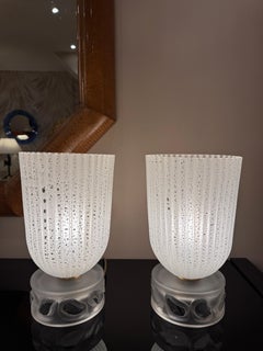 A pair of Elegant French art deco ribbed crystal torchiere table lamps